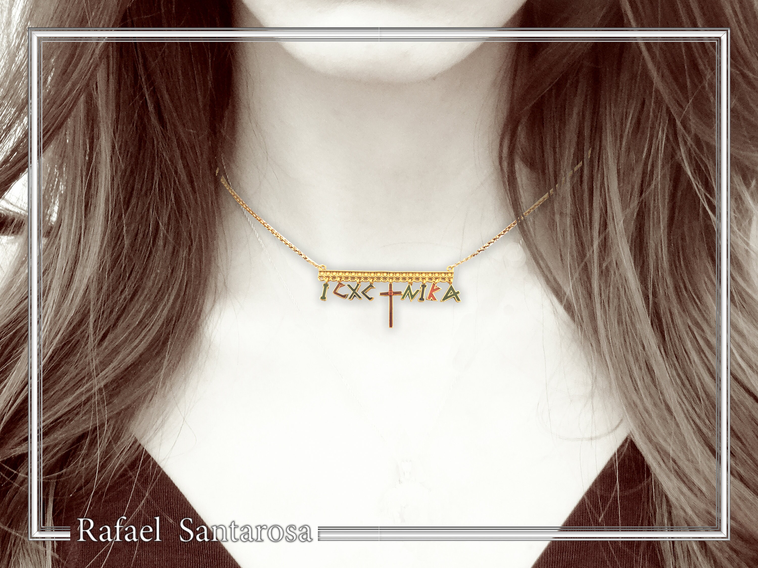 IC XC NIKA Dangle Necklace: Handmade Silver Gold Filled and enamel Christogram Talisman — additional product image 3 from Rafael Santarosa Fine Jewelry