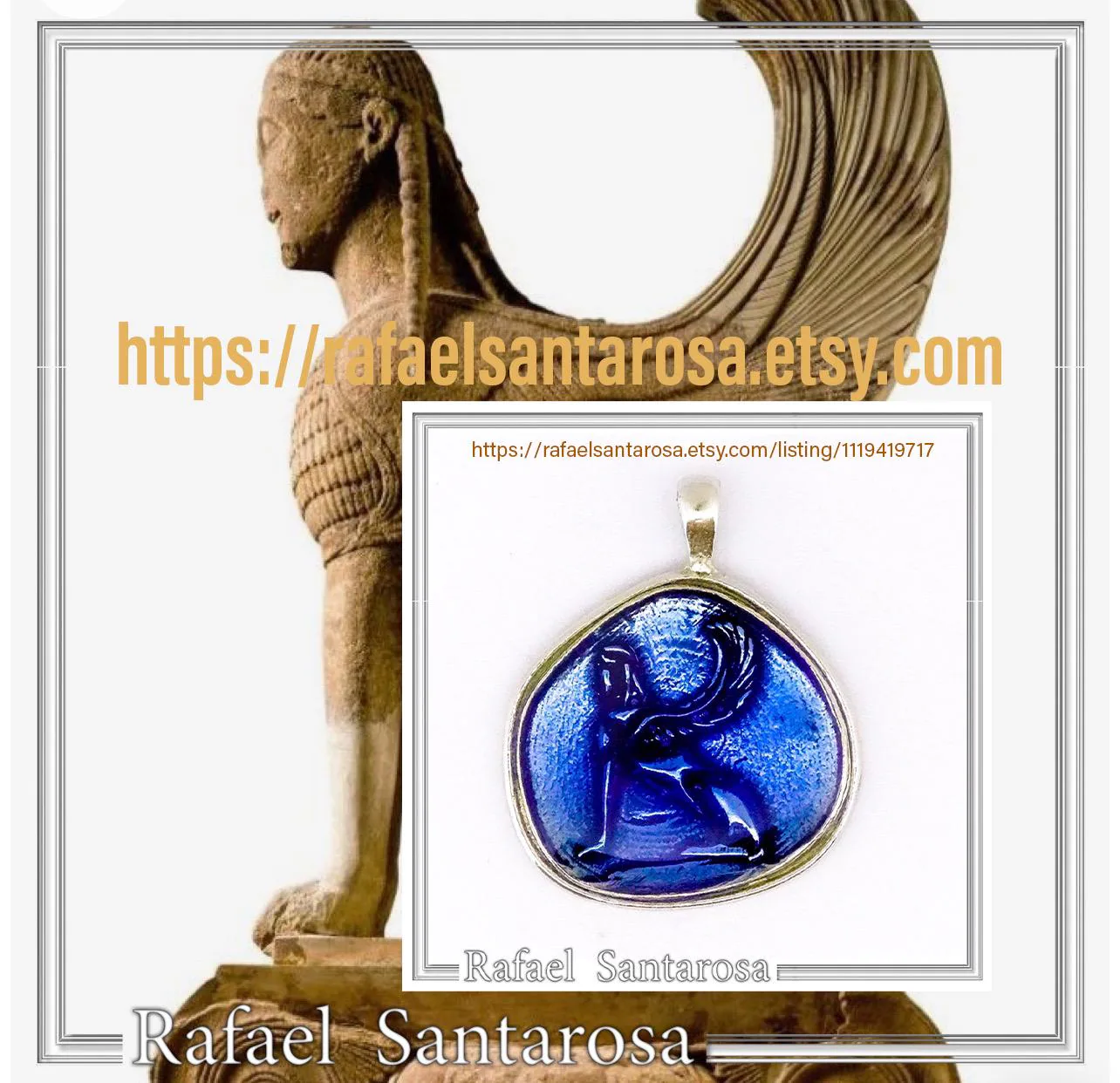 Sphinx of Delphi Greek Coin Necklace: Sky Blue Transparent Enamel on Sterling Silver Coin — additional product image 10 from Rafael Santarosa Fine Jewelry