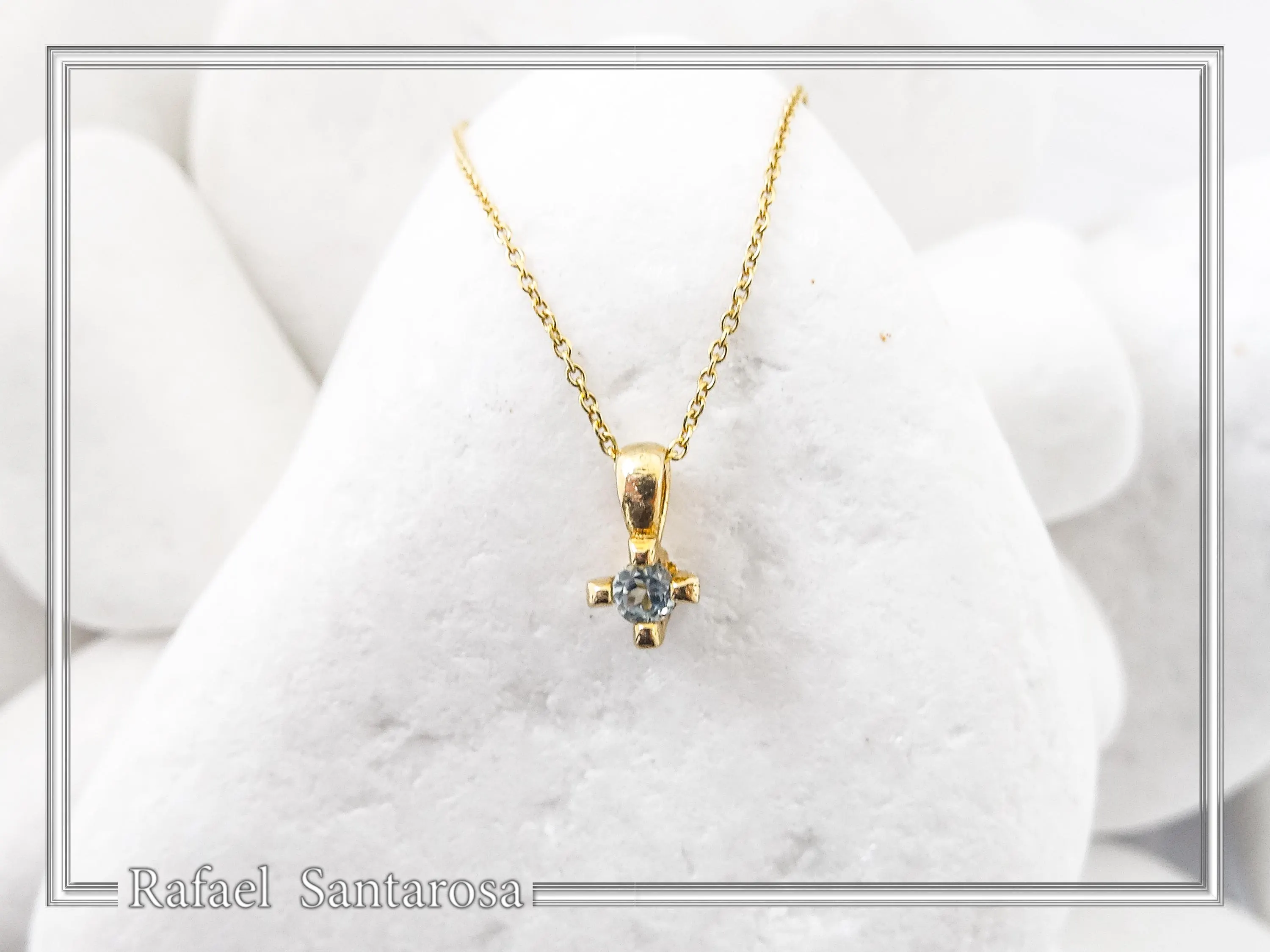 18K Solid Gold Tiny Minimal Natural Gemstone Pendant: Brillant cut Amethyst, Peridot, Garnet, Topaz — additional product image 10 from Rafael Santarosa Fine Jewelry