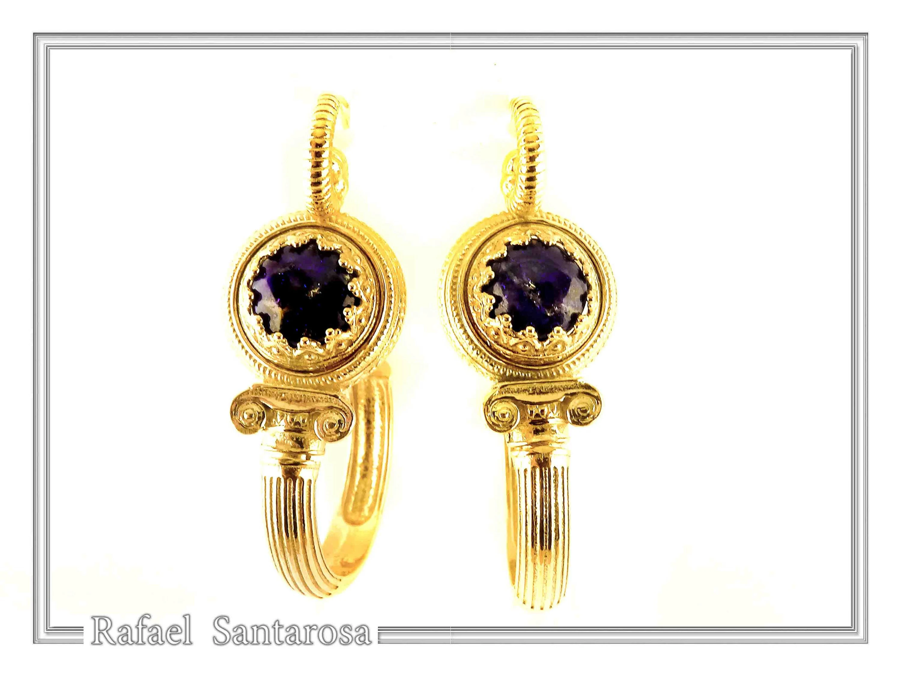 Genuine Lapis Lazuli Greek Column Hoop Earrings: 18K Gold-Filled Sterling Silver, Museum Jewelry — additional product image 3 from Rafael Santarosa Fine Jewelry