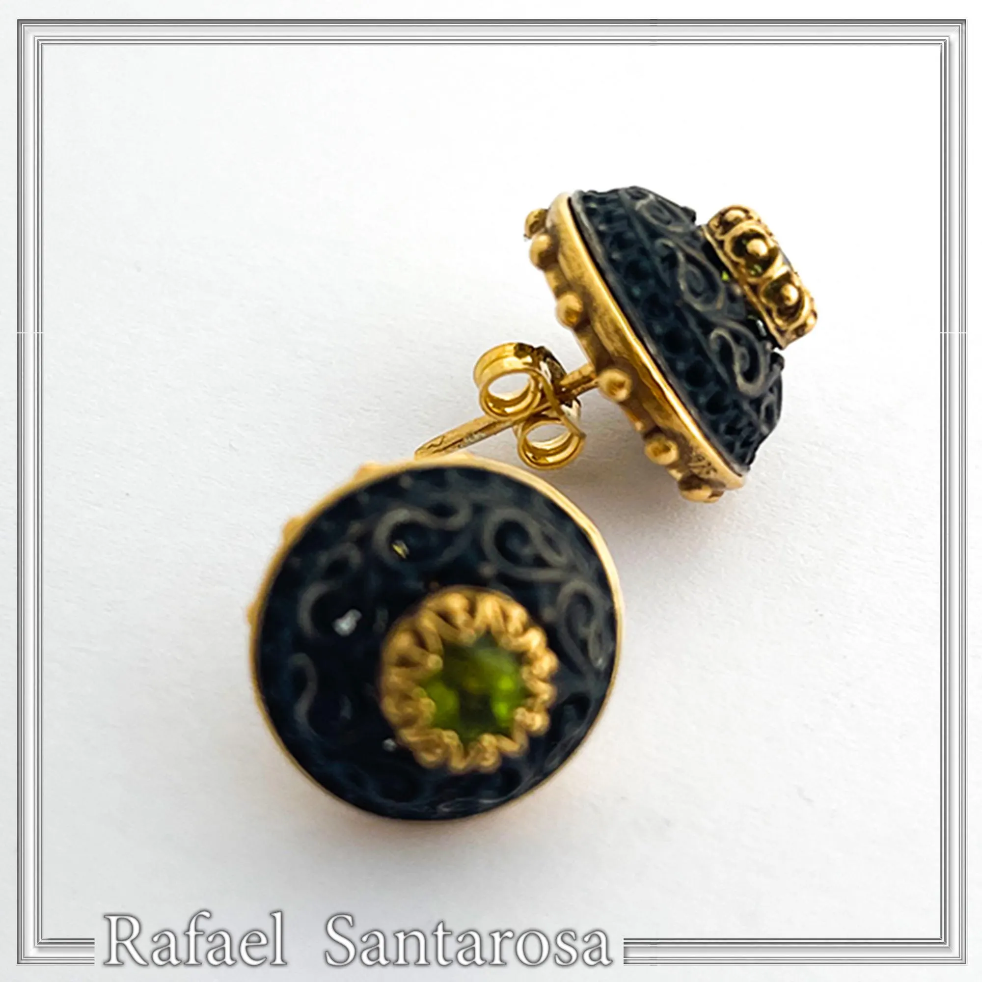 Black and gold Filled Silver Stud Earrings: natural gems topaz garnet peridot amethyst — additional product image 3 from Rafael Santarosa Fine Jewelry