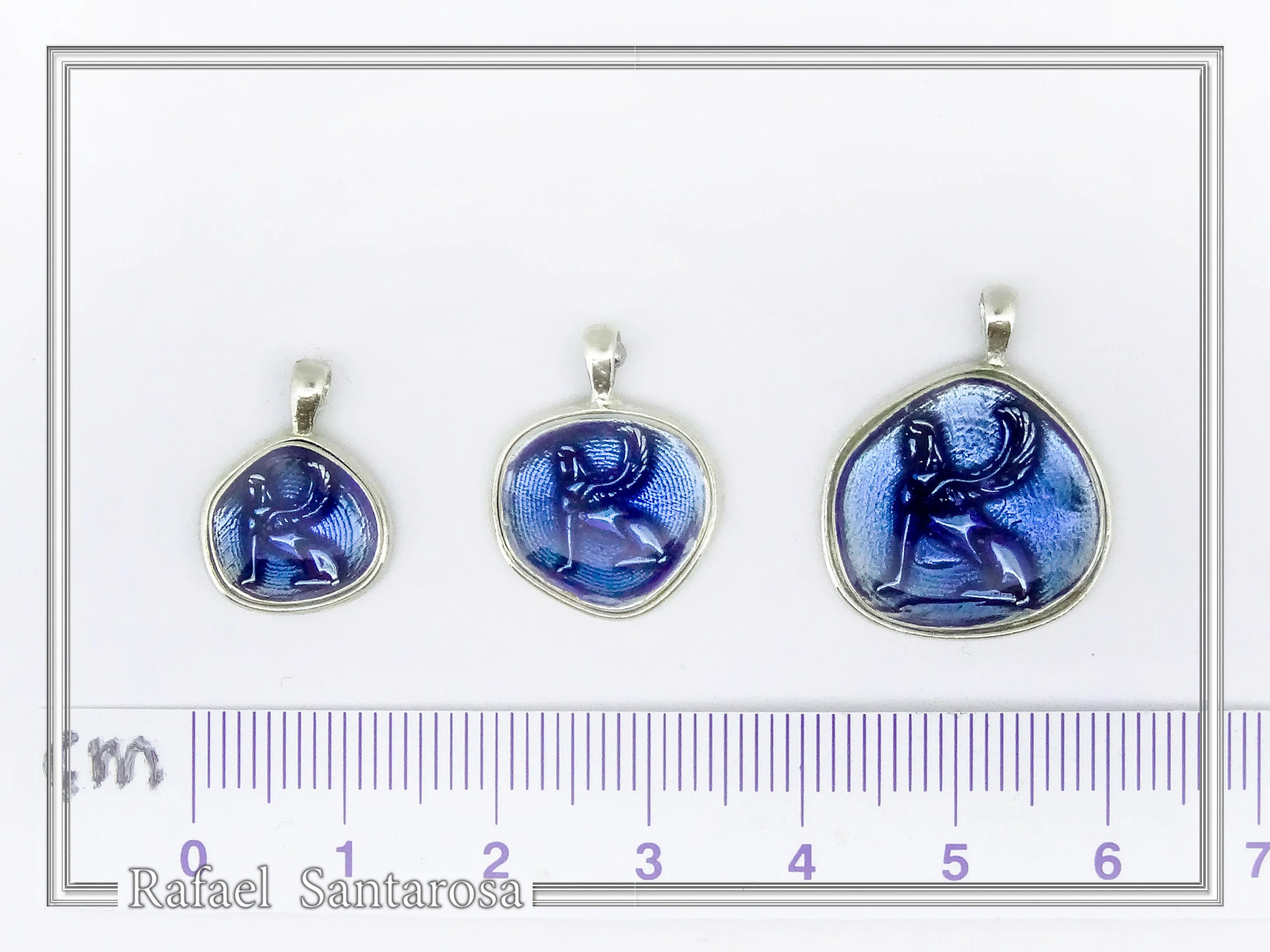 Sphinx of Delphi Greek Coin Necklace: Sky Blue Transparent Enamel on Sterling Silver Coin — additional product image 7 from Rafael Santarosa Fine Jewelry
