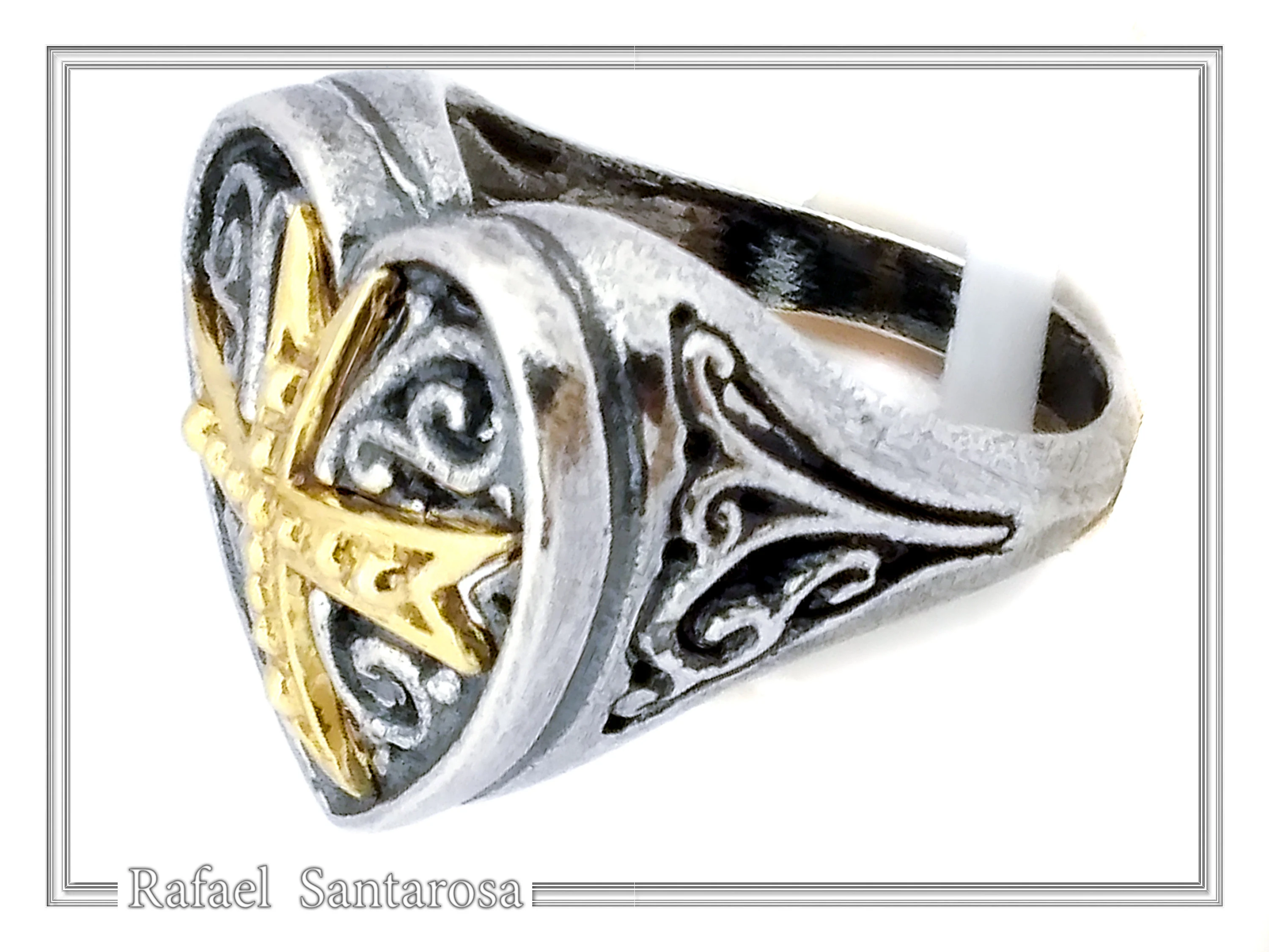 Holy Heart Knight Ring: Medieval Maltese Cross 18K Gold Filled on Oxidized Sterling Silver — additional product image 6 from Rafael Santarosa Fine Jewelry