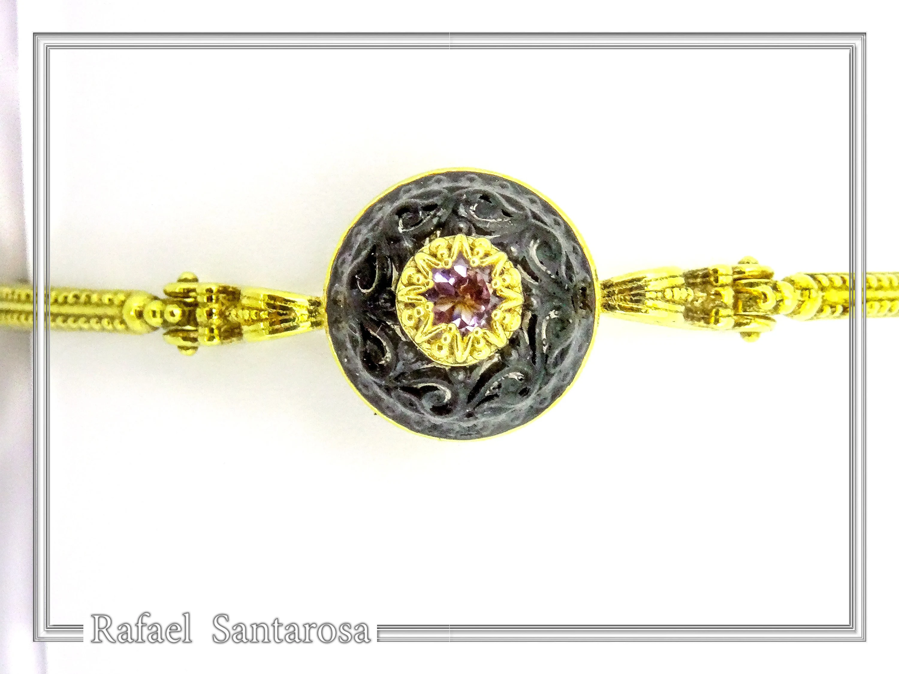 Art Deco Silver Bracelet: Amethyst, Topaz, Garnet, Gold Filled Filigree — additional product image 8 from Rafael Santarosa Fine Jewelry
