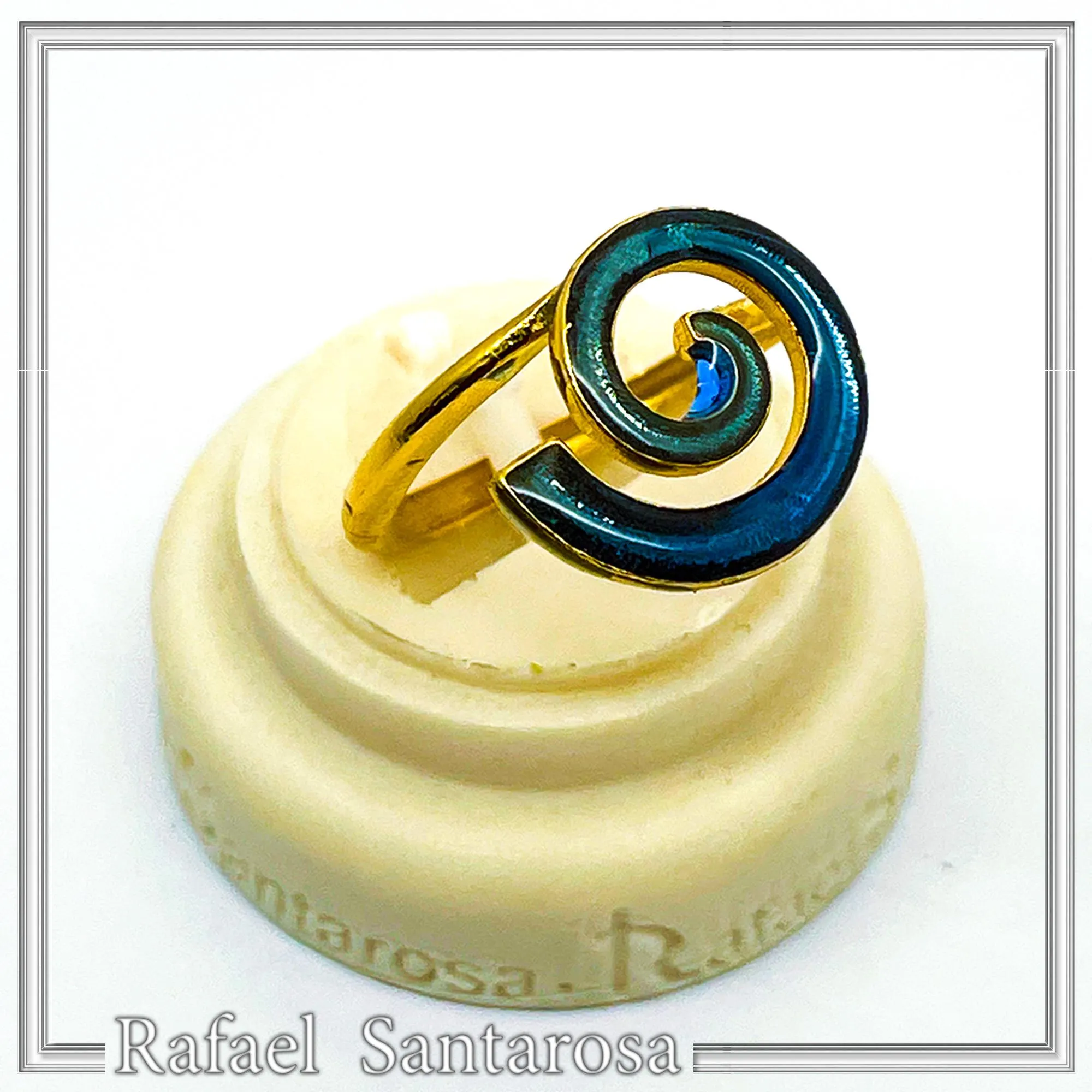 Blue Enamel Spiral Adjustable Statement Ring: Eternity Symbol 18 Karat Gold Filled Sterling Silver — additional product image 9 from Rafael Santarosa Fine Jewelry