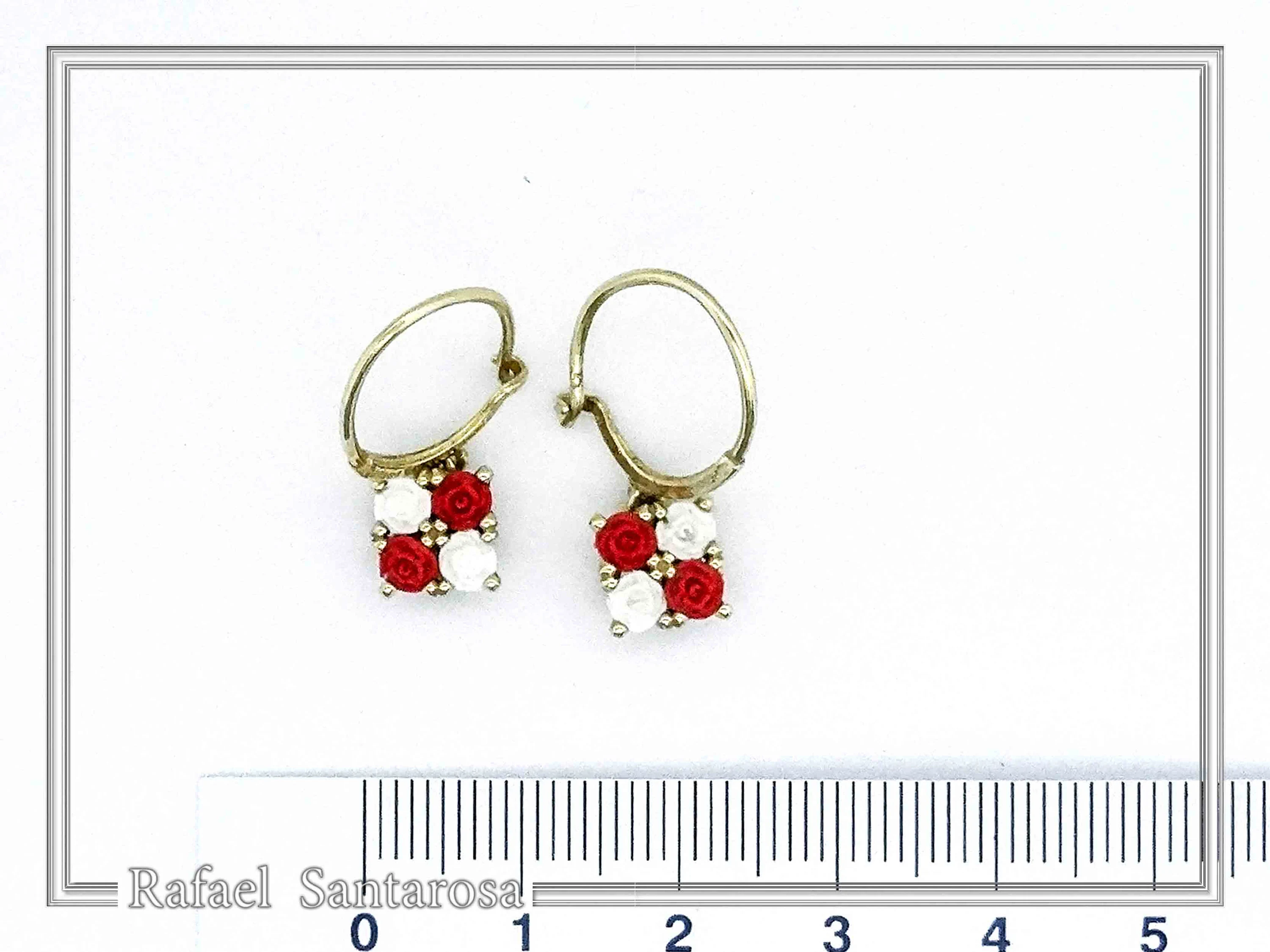 Red & White Roses Rose Flowers Shaped Alabaster Gems Drop Earrings: Sterling Silver 18K Gold-Filled — additional product image 8 from Rafael Santarosa Fine Jewelry