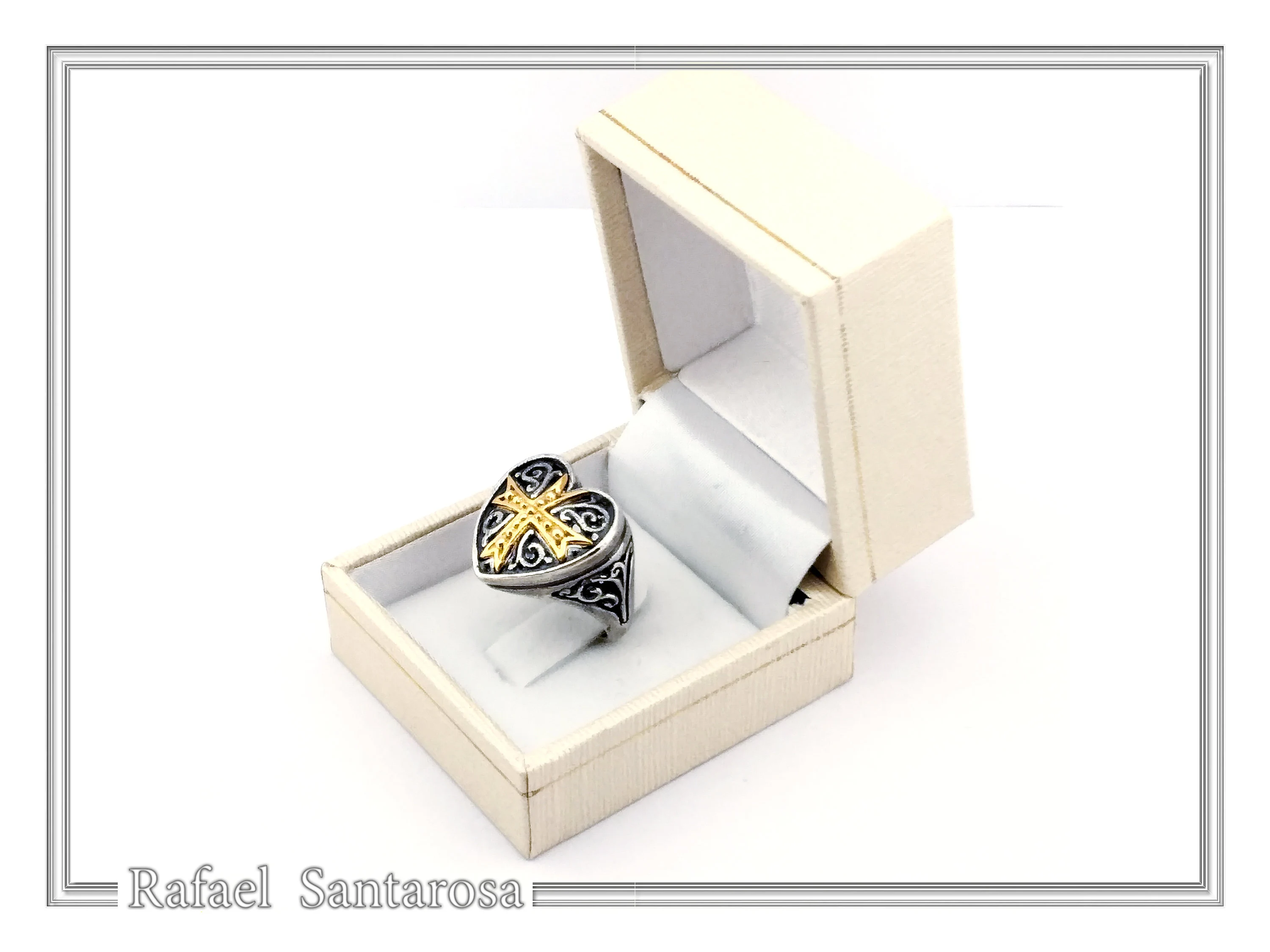 Holy Heart Knight Ring: Medieval Maltese Cross 18K Gold Filled on Oxidized Sterling Silver — additional product image 9 from Rafael Santarosa Fine Jewelry