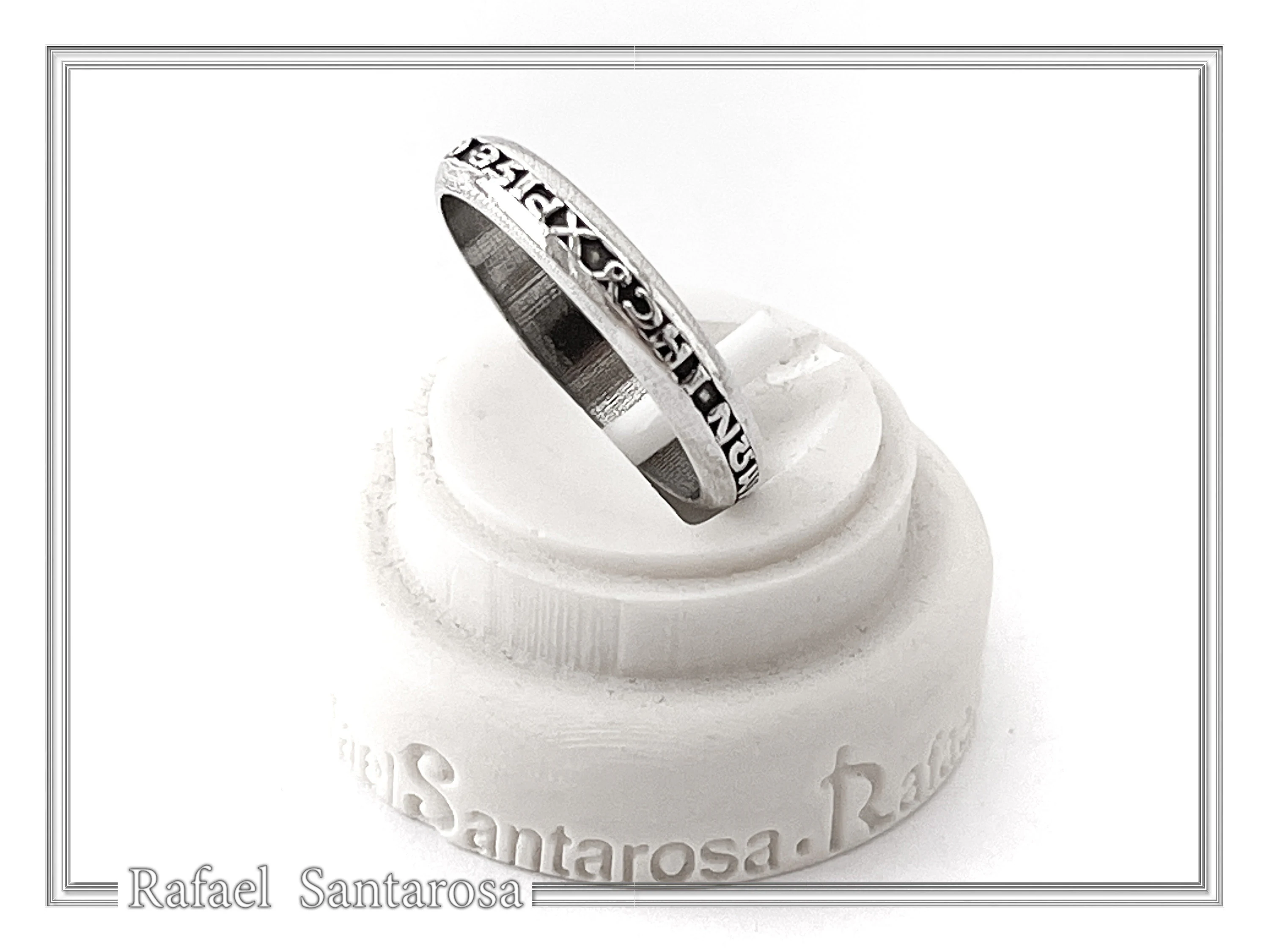Oxidized Sterling Silver Orthodox Prayer "Kyrie Eleison" Band Ring: Handmade Religious Jewelry — additional product image 6 from Rafael Santarosa Fine Jewelry