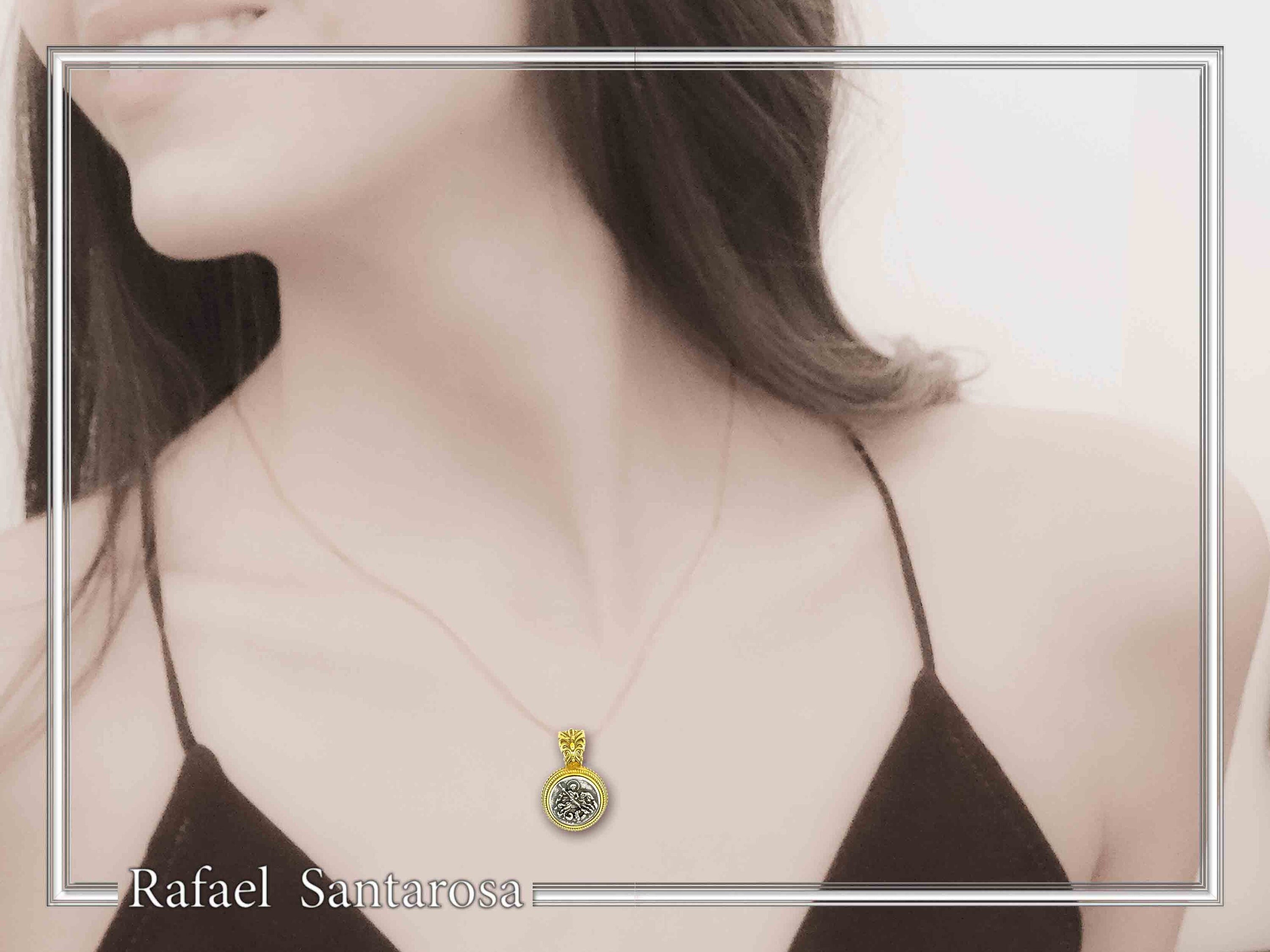 St. George Killing Dragon Jesus Christ Talisman Pendant: Oxidized and 18K Gold Filled Silver — additional product image 2 from Rafael Santarosa Fine Jewelry
