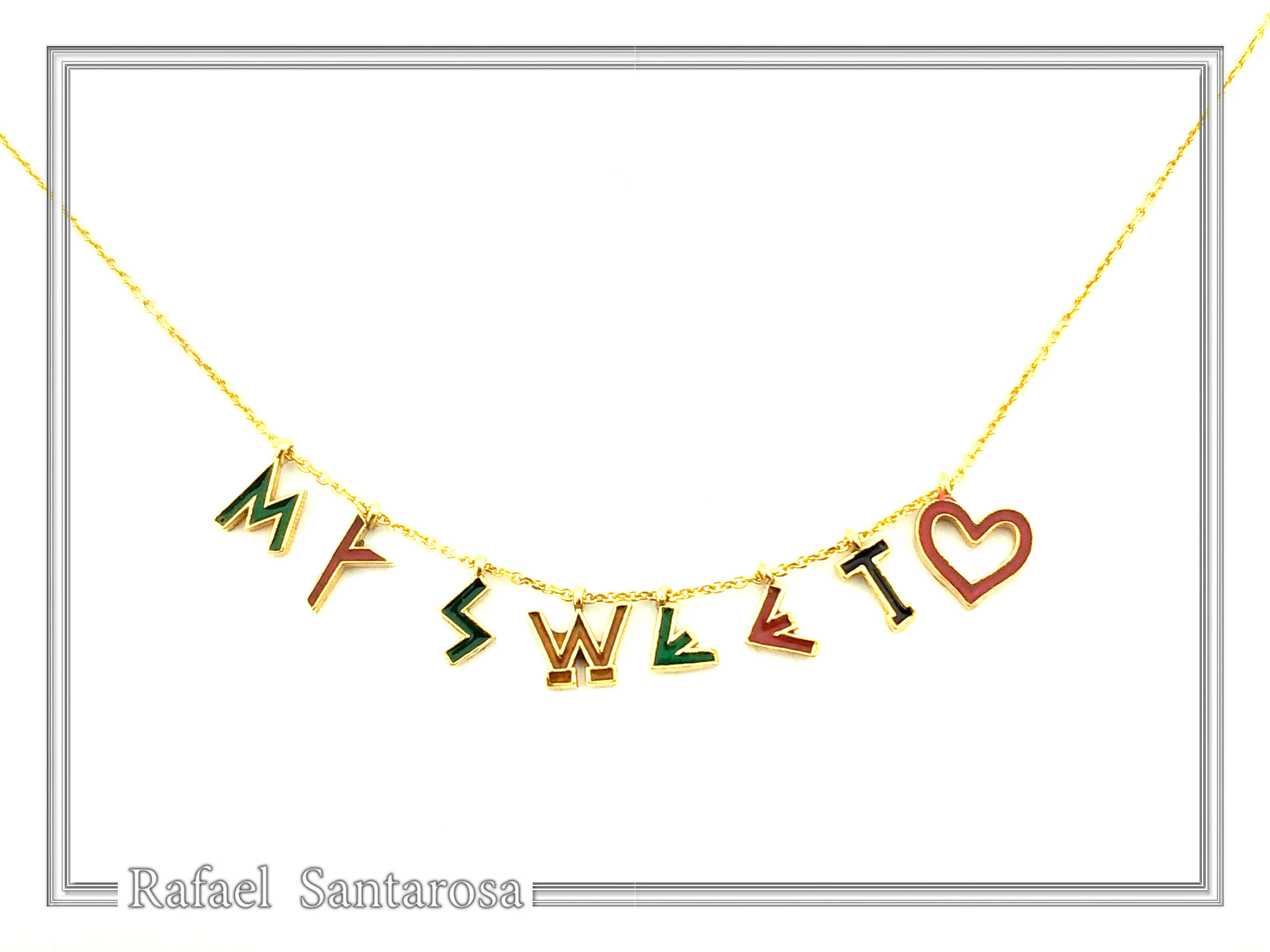 Personalized Names and Words Necklace: 18k Gold Filled Sterling Silver Enamel Colored Charm — additional product image 4 from Rafael Santarosa Fine Jewelry