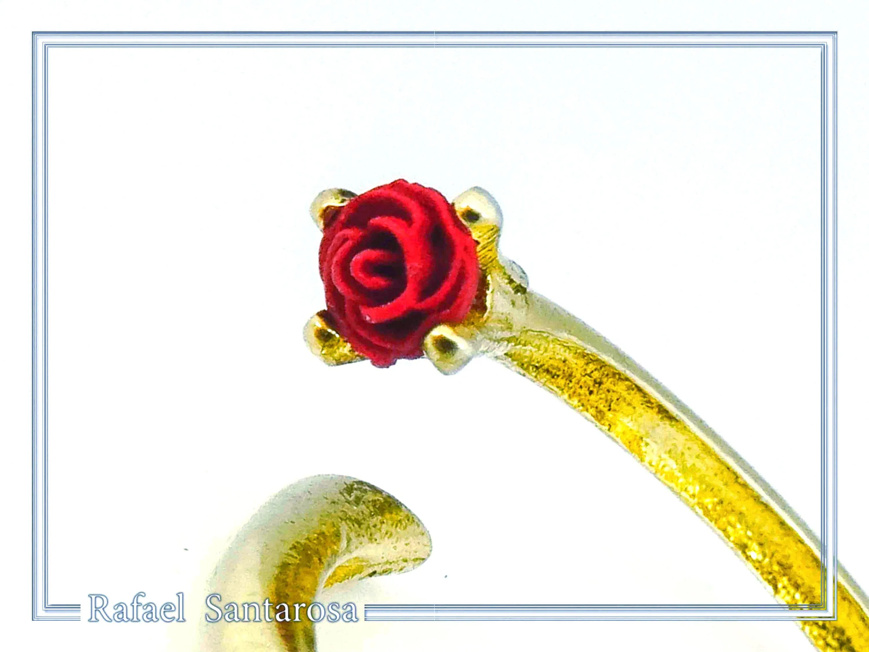 Adjustable Band with Alabaster Rose flower gem: Handmade Sterling Silver 18K Gold-Filled Ring — additional product image 5 from Rafael Santarosa Fine Jewelry