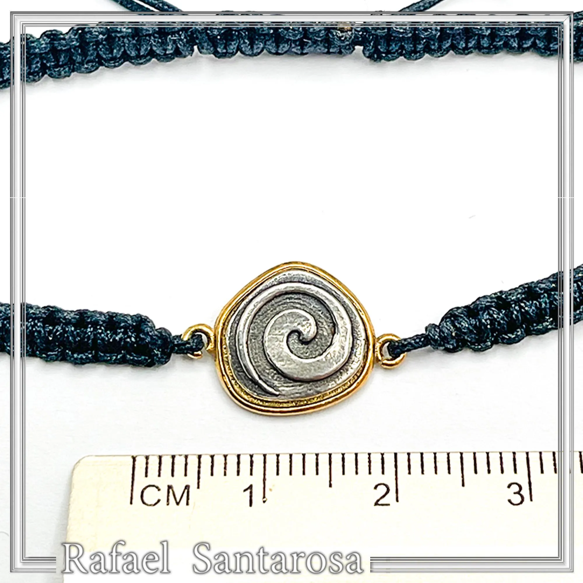 Spiral Macrame Bracelet Oxidized Sterling silver charm on 18K gold filled base. Museum replica — additional product image 8 from Rafael Santarosa Fine Jewelry