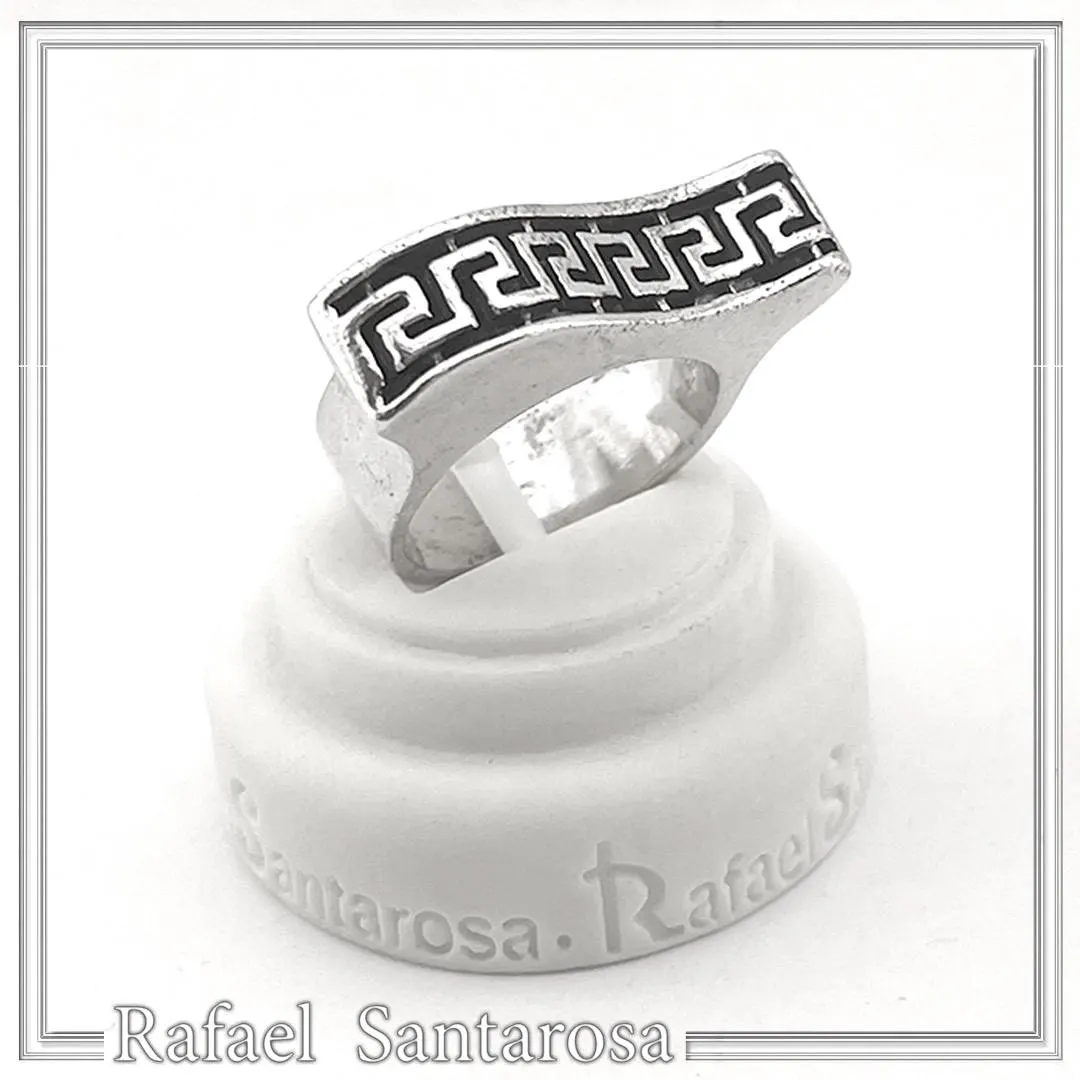 Oxidized Sterling Silver Greek Key weave Ring: Handmade Meander Museum Inspired Jewelry — additional product image 4 from Rafael Santarosa Fine Jewelry
