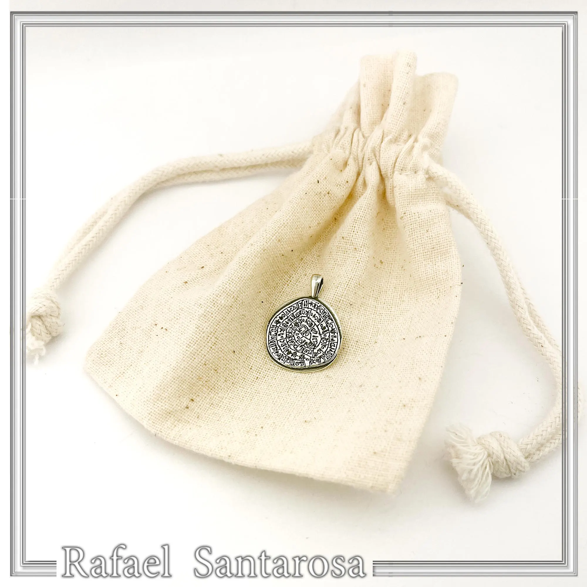 Ancient Greek Calendar Charm museum replica Oxidized Sterling Silver Phaistos Disc Pendant — additional product image 10 from Rafael Santarosa Fine Jewelry