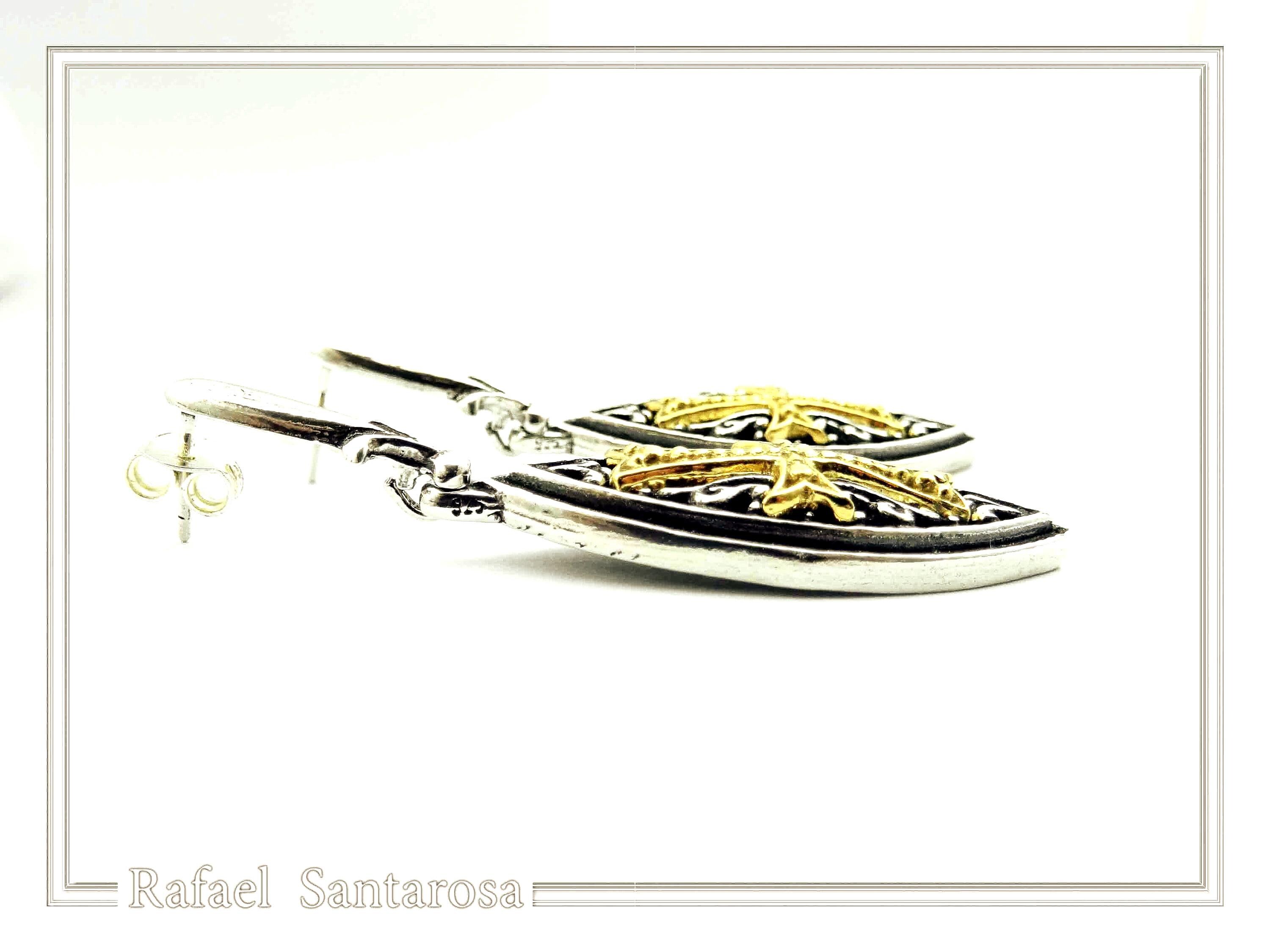 Maltese Cross Drop Earrings. Medieval Jewelry: Oxidized and 18K Gold-Filled Sterling Silver — additional product image 7 from Rafael Santarosa Fine Jewelry