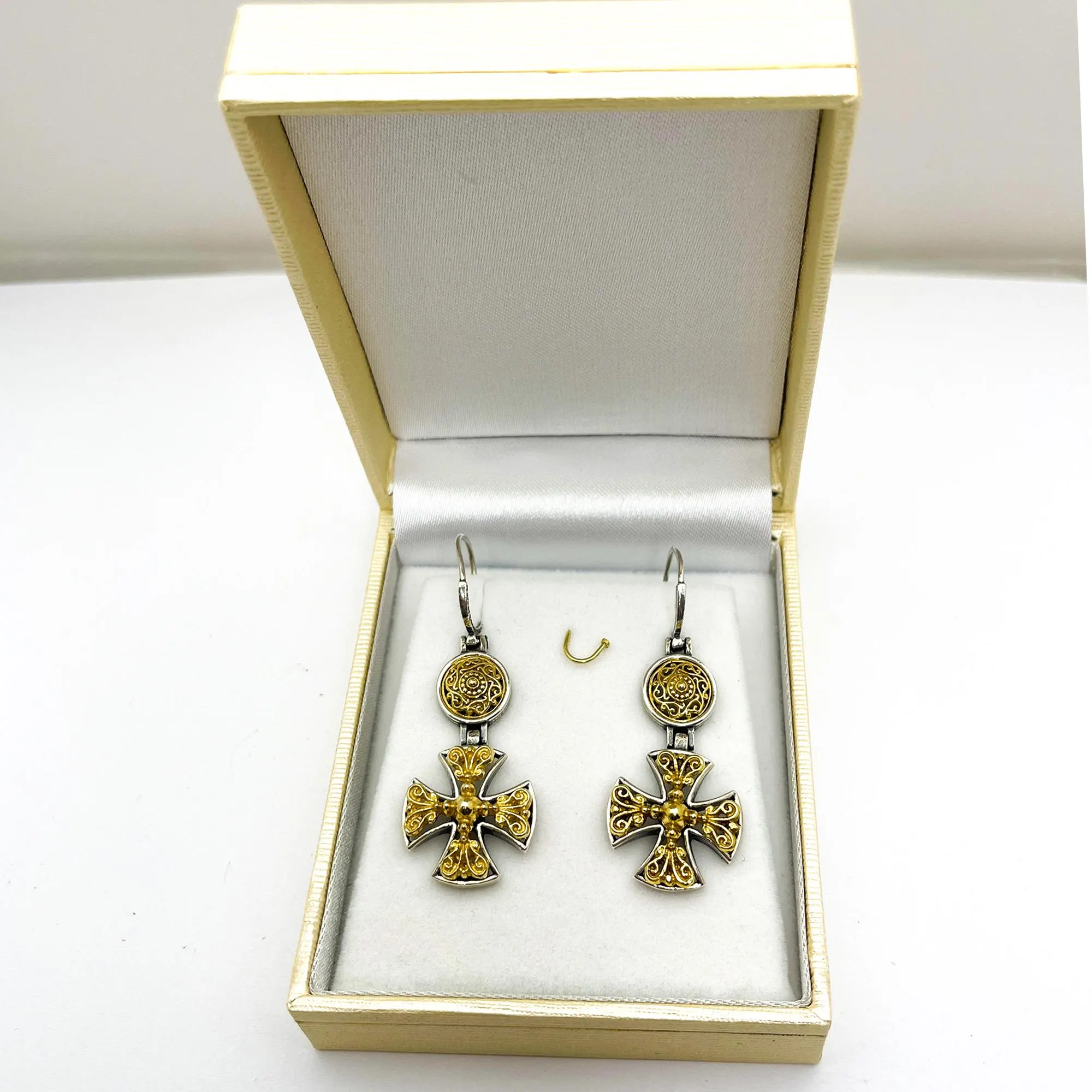 Byzantine religious statement handmade cross earrings, sterling silver 18K gold filled — additional product image 5 from Rafael Santarosa Fine Jewelry