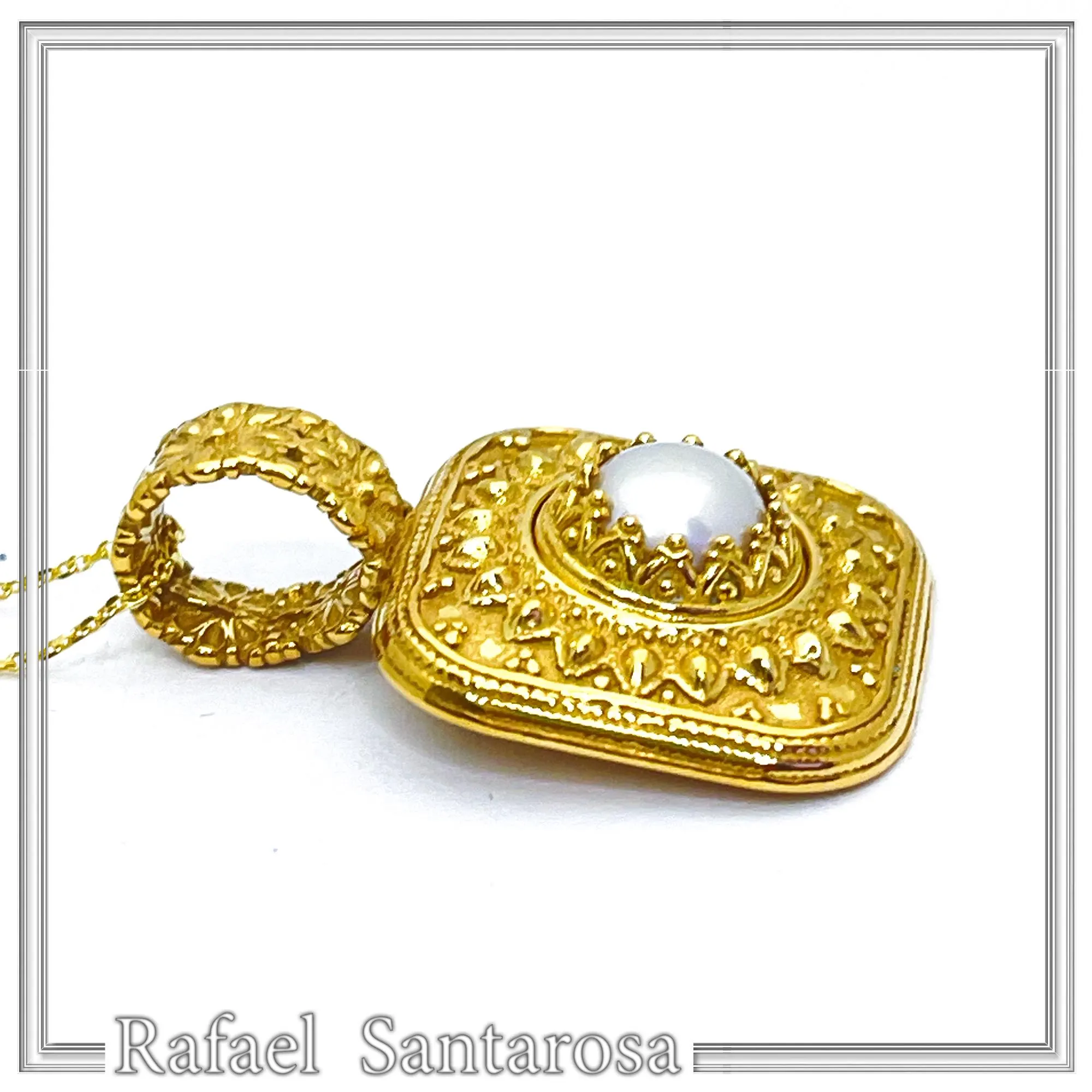 Genuine pearl Byzantine Filigree handmade Pendant: Sterling Silver 18K Gold Filled — additional product image 7 from Rafael Santarosa Fine Jewelry
