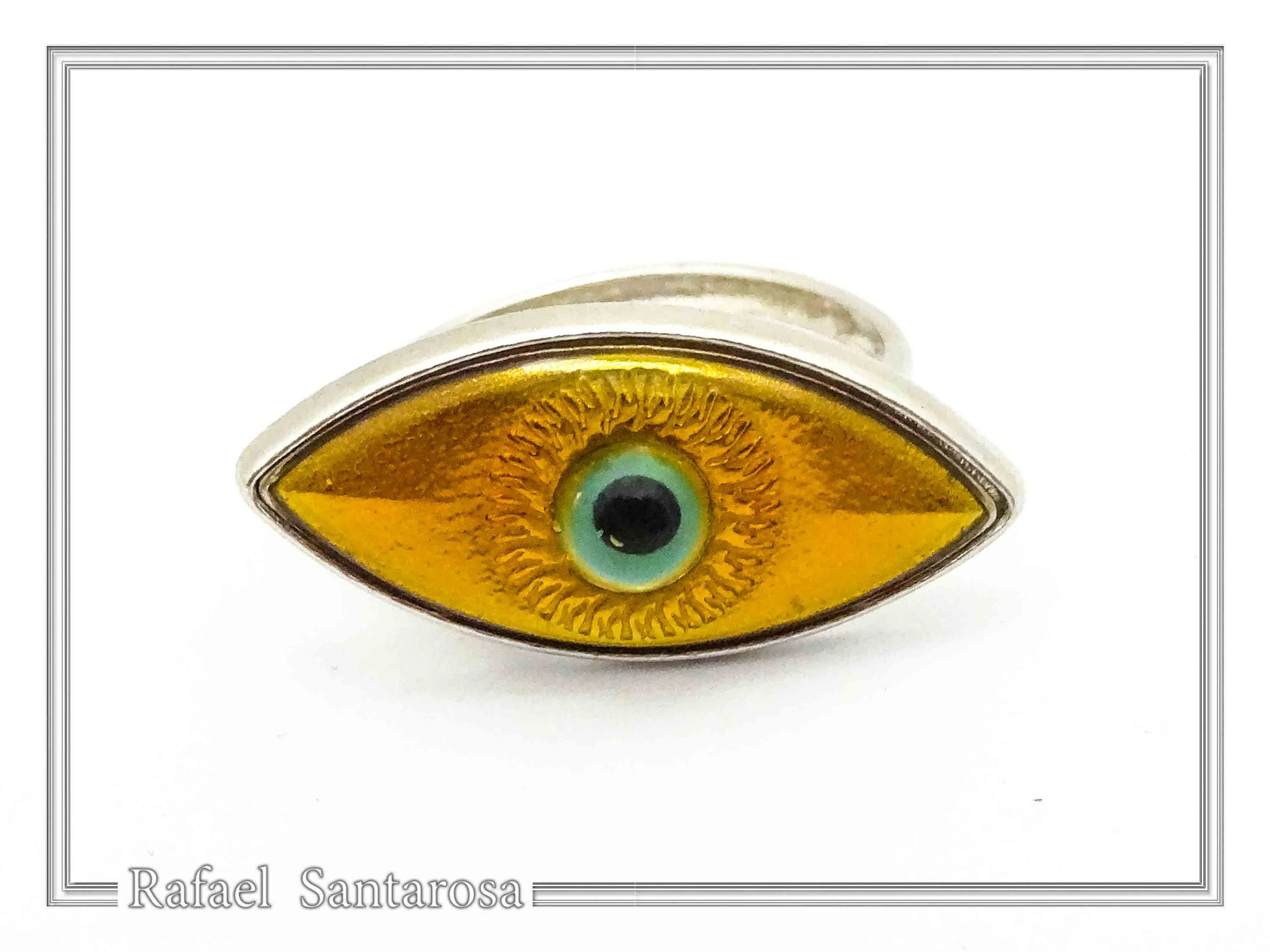 Evil Eye Protection Talisman Adjustable Ring: Transparent Coloured Enamel on Sterling Silver, Talisman Jewelry — additional product image 7 from Rafael Santarosa Fine Jewelry