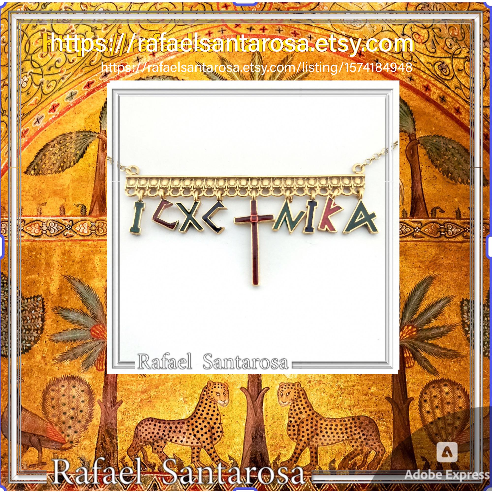 IC XC NIKA Dangle Necklace: Handmade Silver Gold Filled and enamel Christogram Talisman — additional product image 10 from Rafael Santarosa Fine Jewelry
