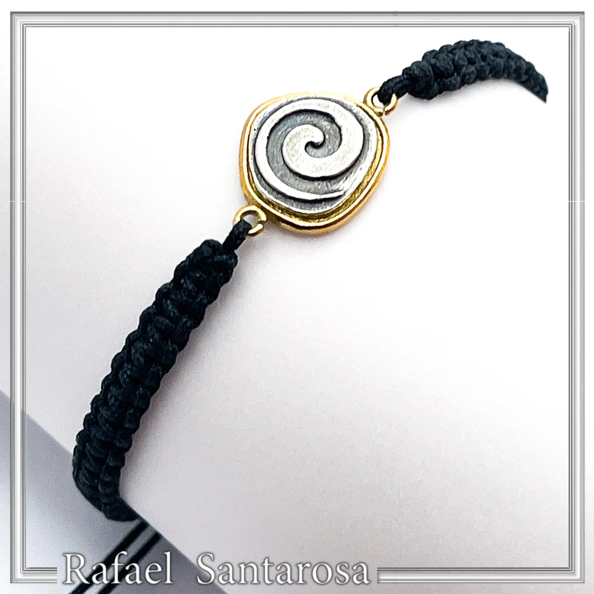 Spiral Macrame Bracelet Oxidized Sterling silver charm on 18K gold filled base. Museum replica — additional product image 6 from Rafael Santarosa Fine Jewelry
