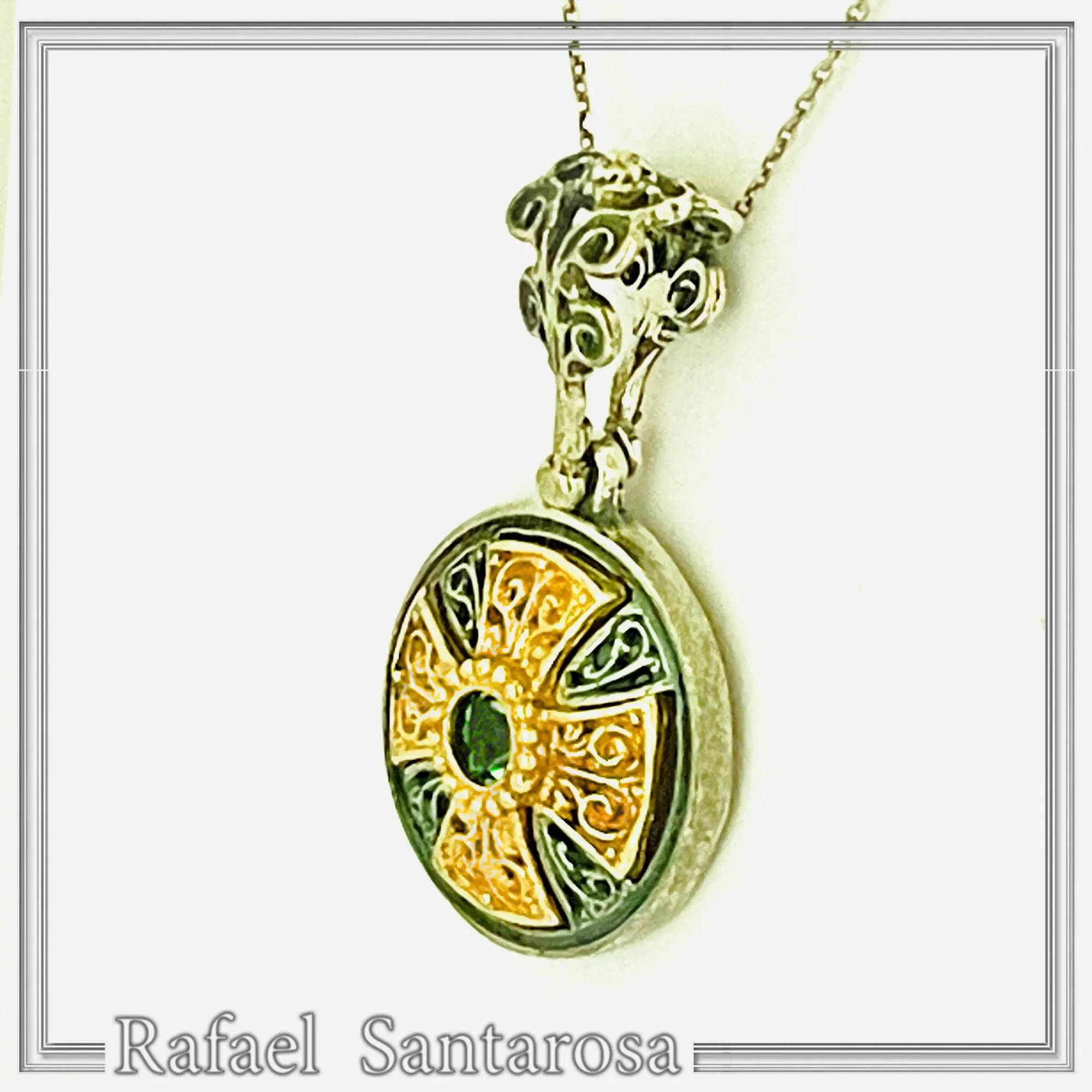 Natural Sky-Blue Topaz Cross Pendant: Sterling Silver 18K Gold Filled Byzantine Filigree