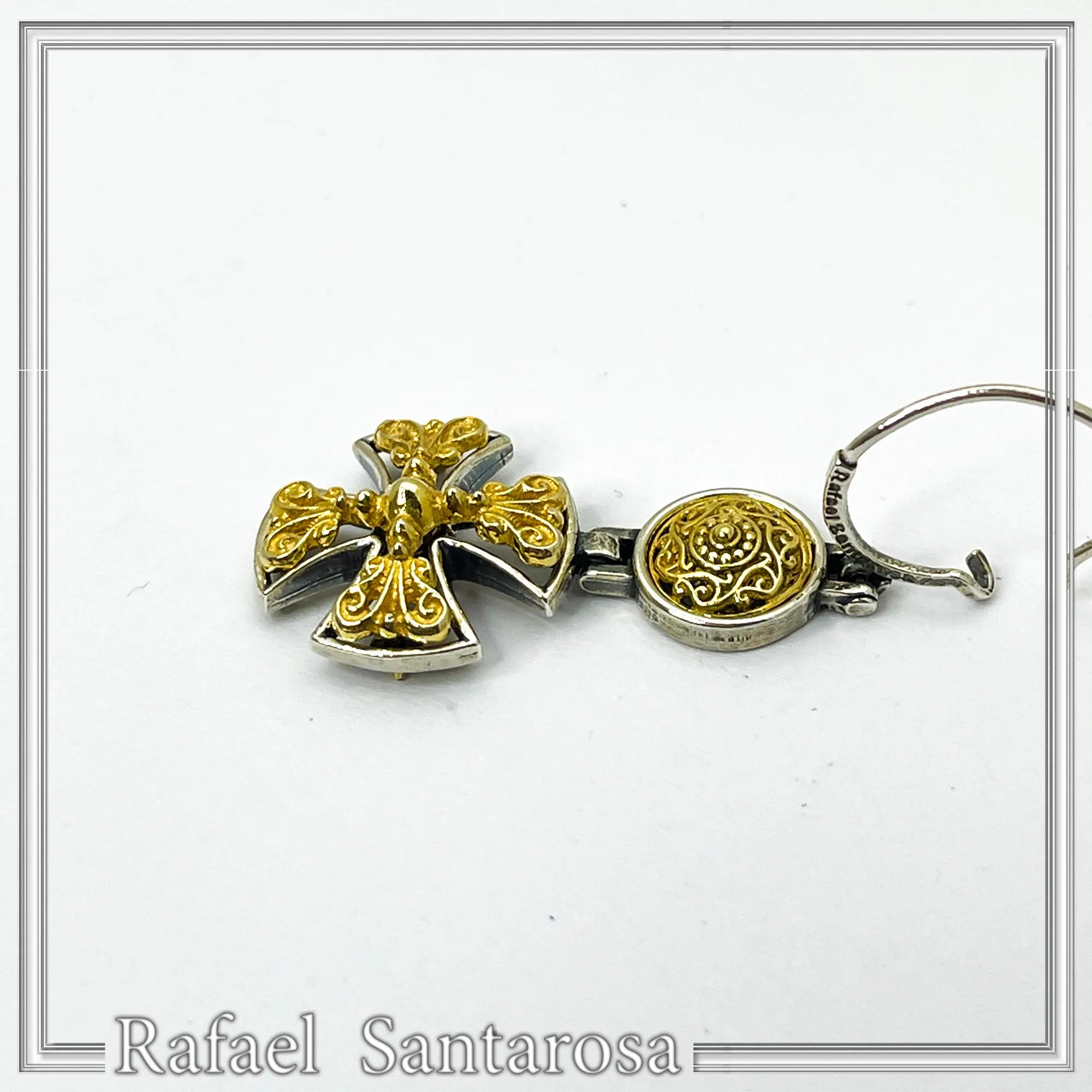Byzantine religious statement handmade cross earrings, sterling silver 18K gold filled — additional product image 2 from Rafael Santarosa Fine Jewelry