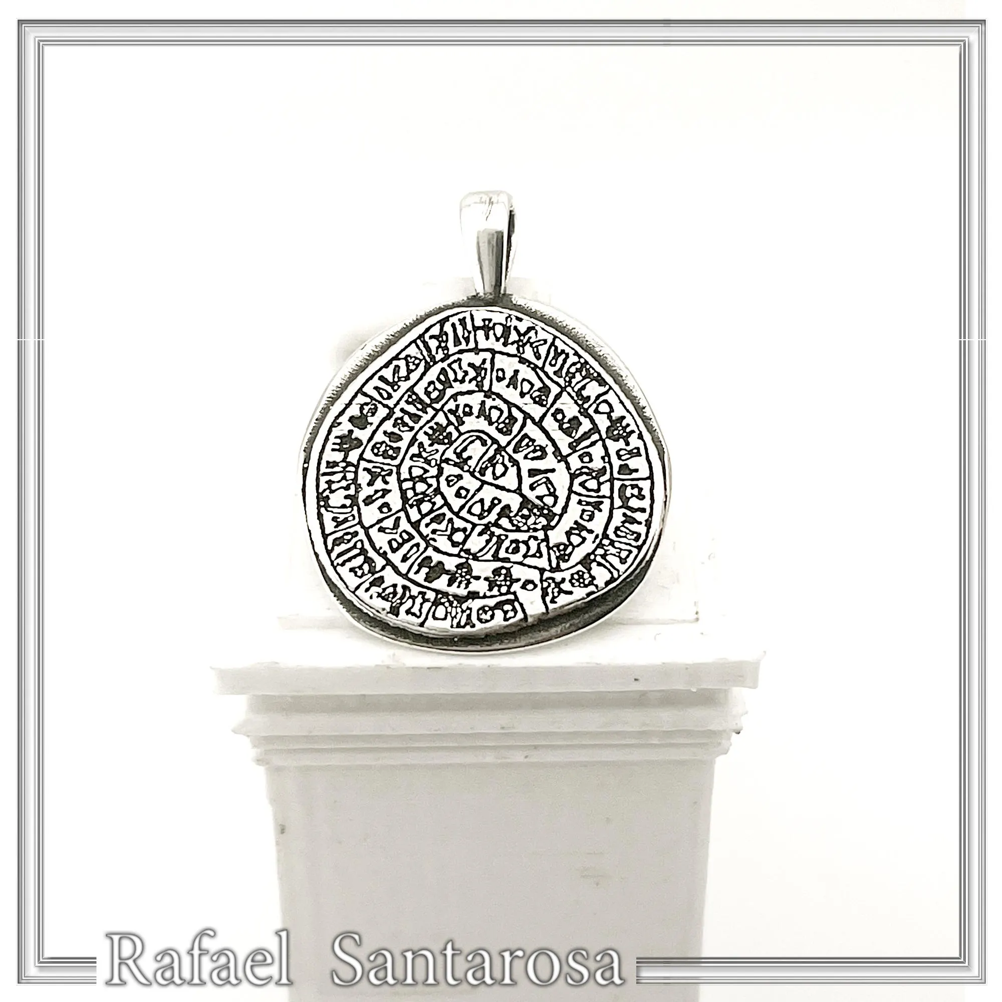 Ancient Greek Calendar Charm museum replica Oxidized Sterling Silver Phaistos Disc Pendant — additional product image 5 from Rafael Santarosa Fine Jewelry
