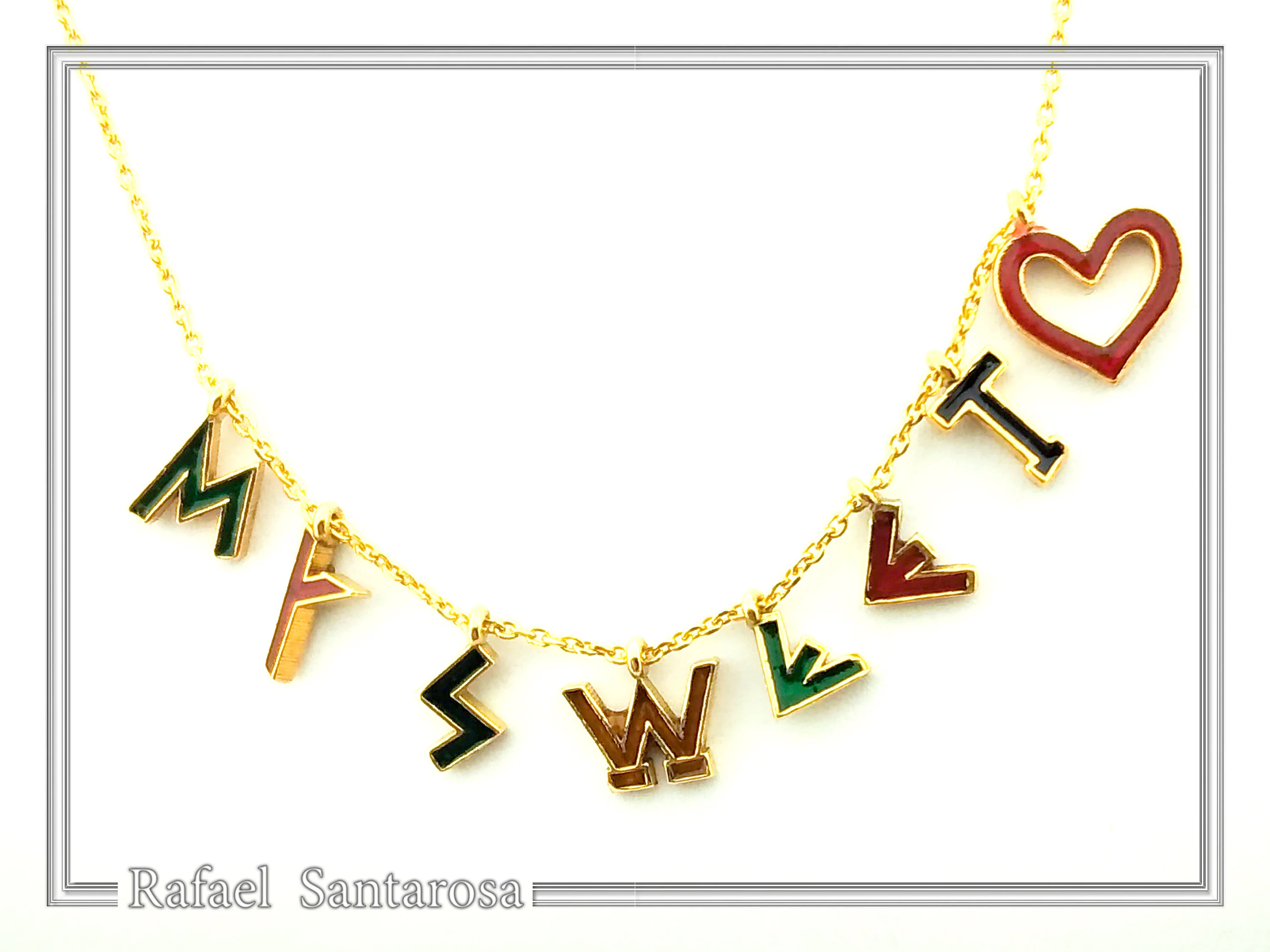 Personalized Names and Words Necklace: 18k Gold Filled Sterling Silver Enamel Colored Charm — additional product image 7 from Rafael Santarosa Fine Jewelry
