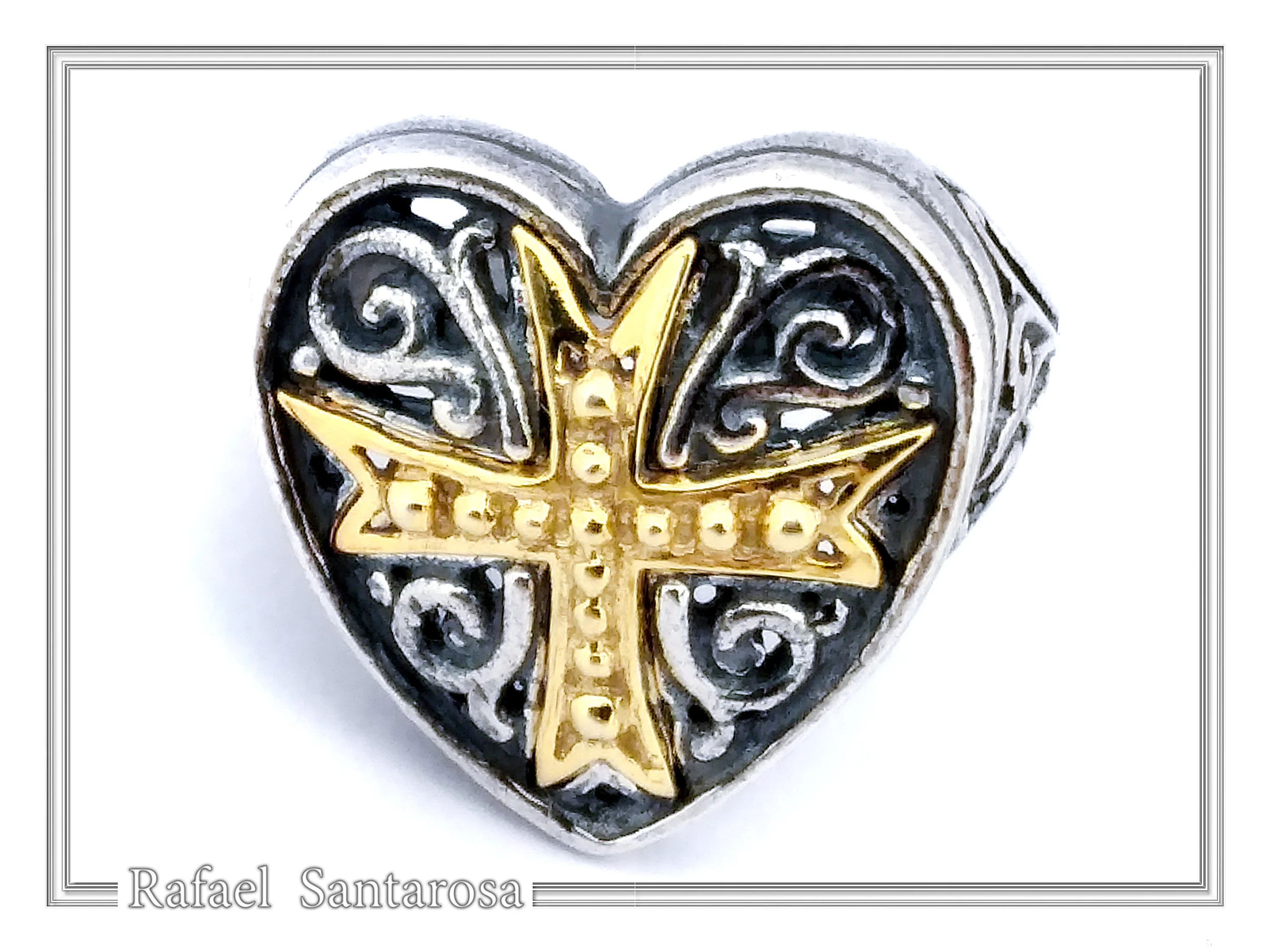 Holy Heart Knight Ring: Medieval Maltese Cross 18K Gold Filled on Oxidized Sterling Silver — additional product image 5 from Rafael Santarosa Fine Jewelry