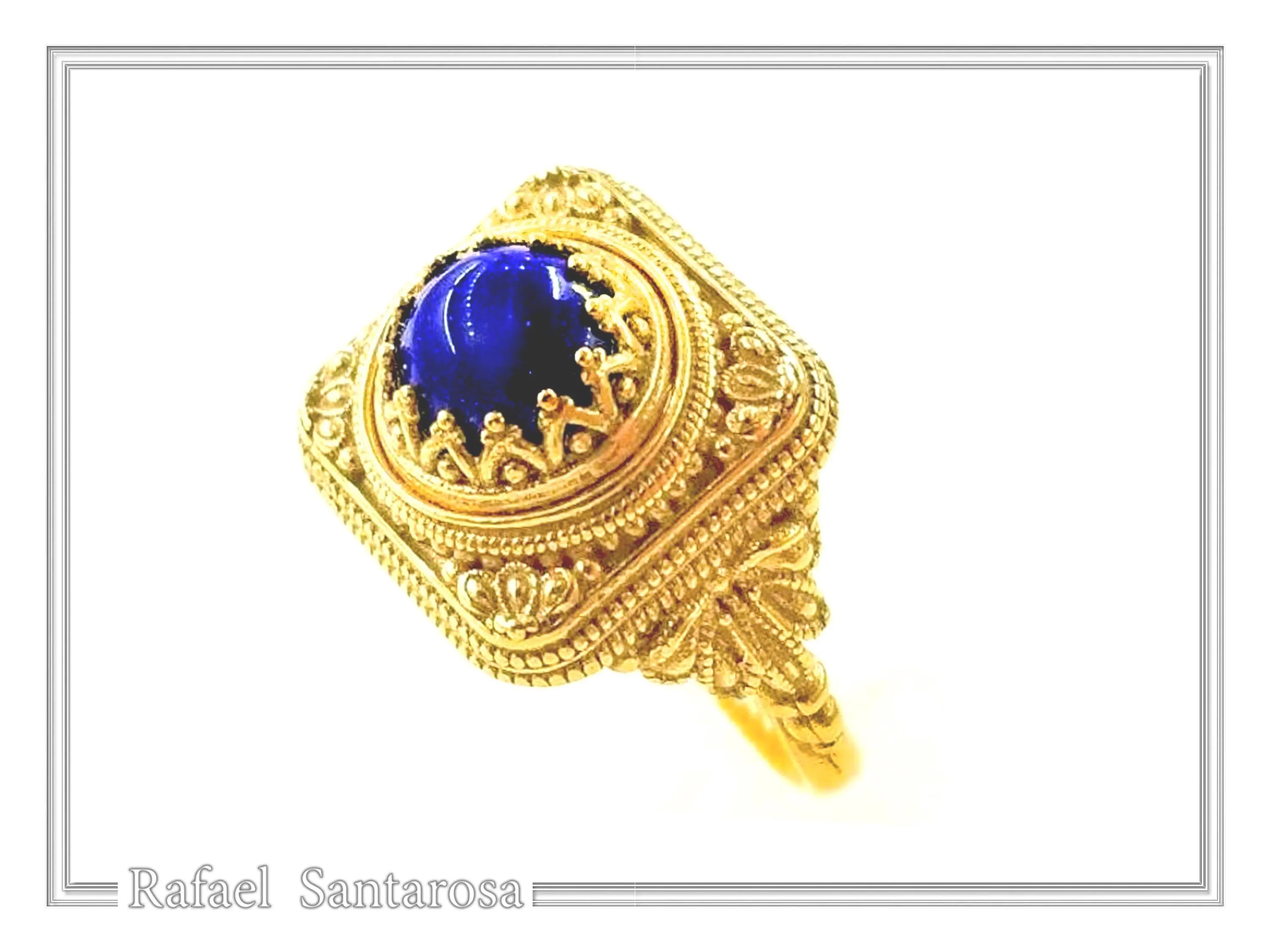 Byzantine Handcrafted Natural Lapis Lazuli Sterling Silver Ring: 18k Gold Filled — additional product image 4 from Rafael Santarosa Fine Jewelry