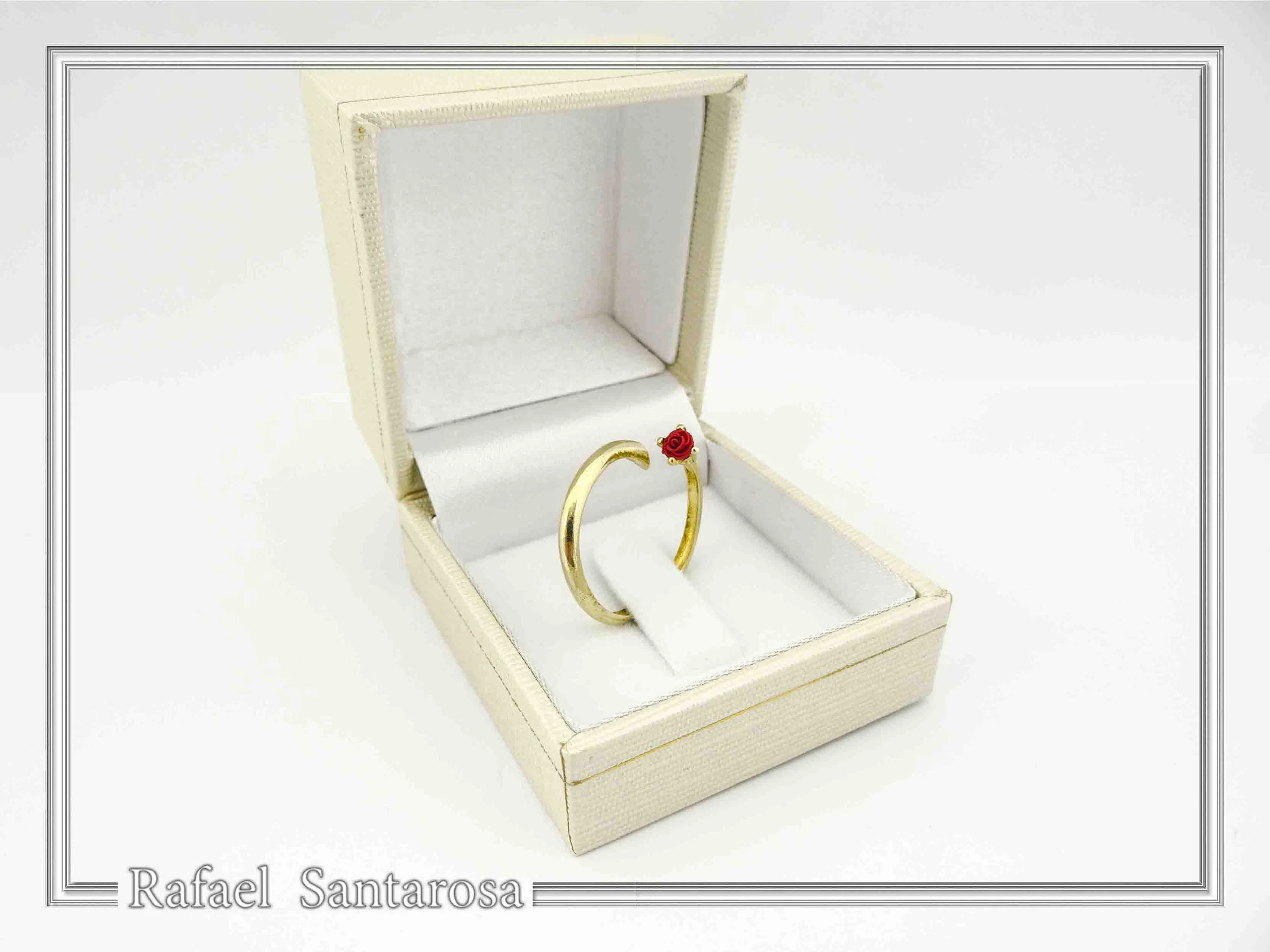 Adjustable Band with Alabaster Rose flower gem: Handmade Sterling Silver 18K Gold-Filled Ring — additional product image 9 from Rafael Santarosa Fine Jewelry