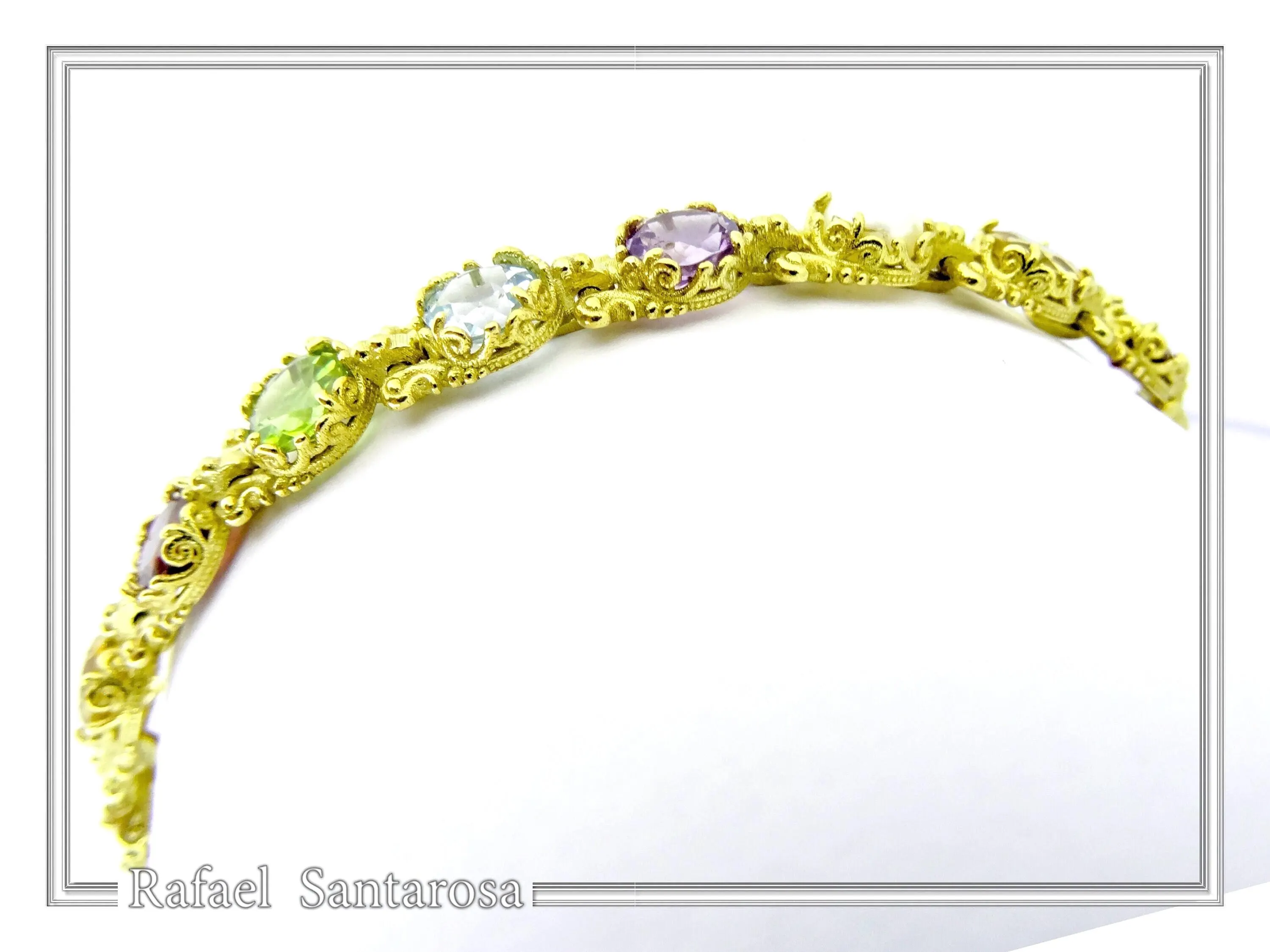Natural Gemstone Multi stone Tennis Bracelet: Sterling Silver 18K Gold Filled Byzantine ornaments — additional product image 6 from Rafael Santarosa Fine Jewelry