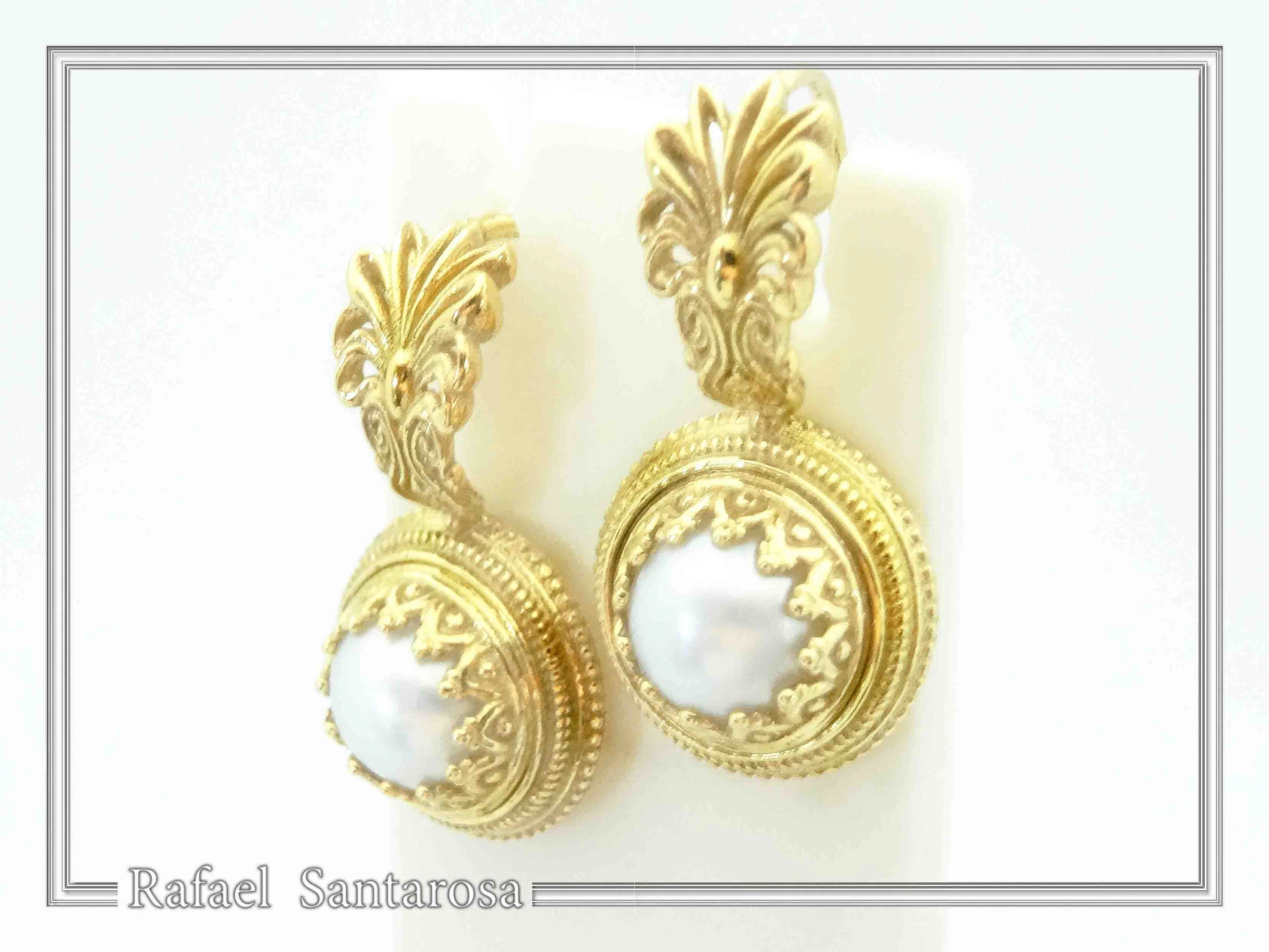 Natural Lapis Lazuli Ancient Greek Antefix Earrings: Sterling Silver Gold-Filled Filigree, — additional product image 3 from Rafael Santarosa Fine Jewelry