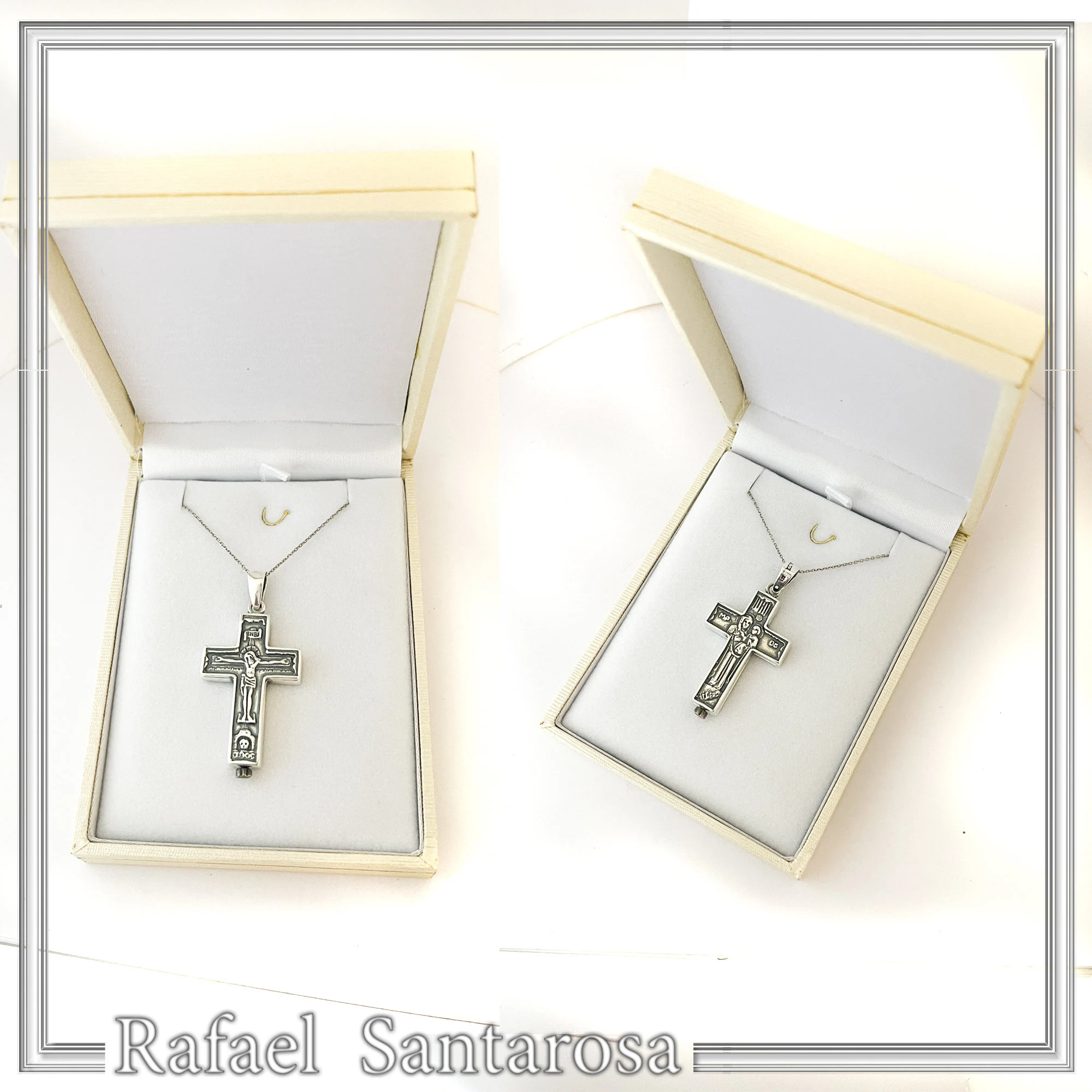 Byzantine Relic Holder Reliquary Cross Pendant: Oxidized Sterling Silver Cross for Men — additional product image 8 from Rafael Santarosa Fine Jewelry