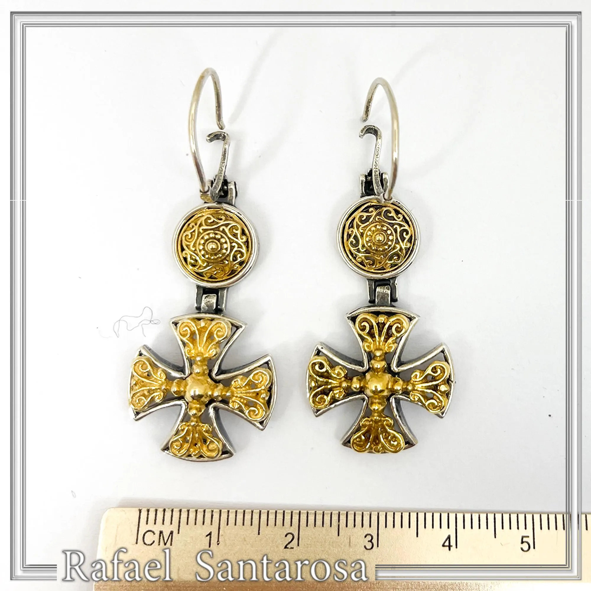 Byzantine religious statement handmade cross earrings, sterling silver 18K gold filled — additional product image 6 from Rafael Santarosa Fine Jewelry