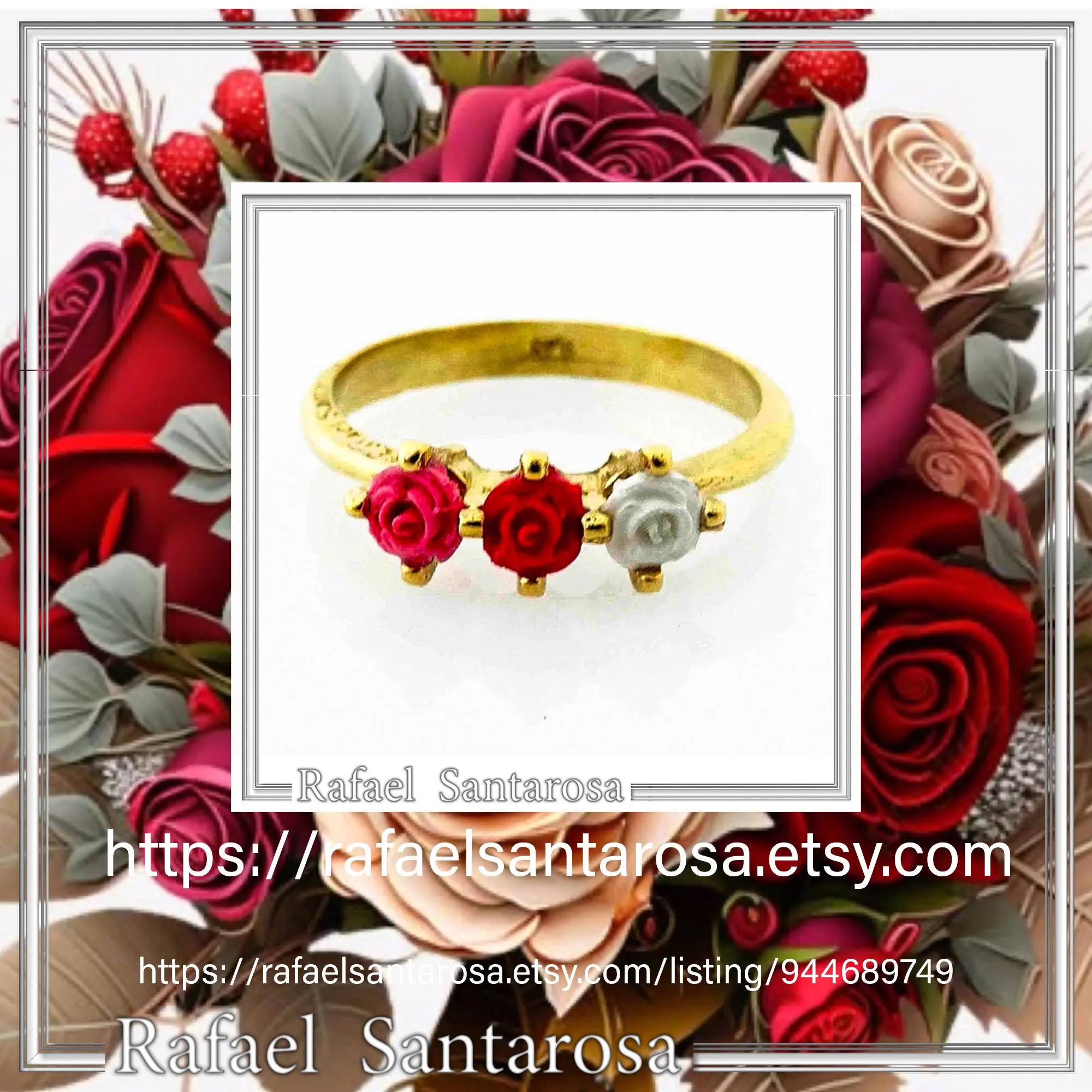 Sculptured Alabaster Rose Flowers Floral Statement Ring: 18K Gold-Filled Sterling Silver — additional product image 10 from Rafael Santarosa Fine Jewelry