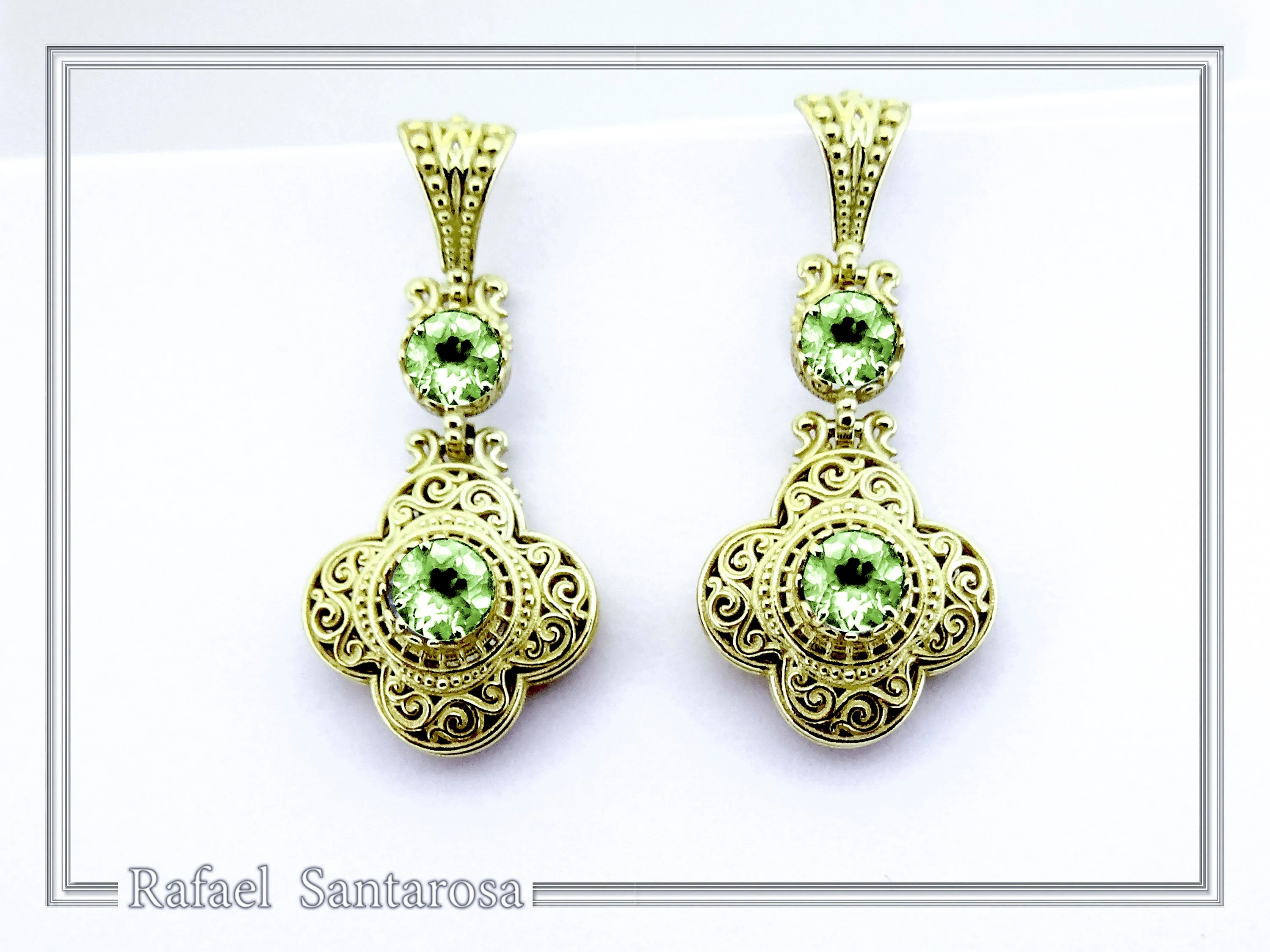 18K Solid Gold Filigree Byzantine Dangle Earrings with Natural Sky-Blue Topaz Brilliant Cut — additional product image 6 from Rafael Santarosa Fine Jewelry