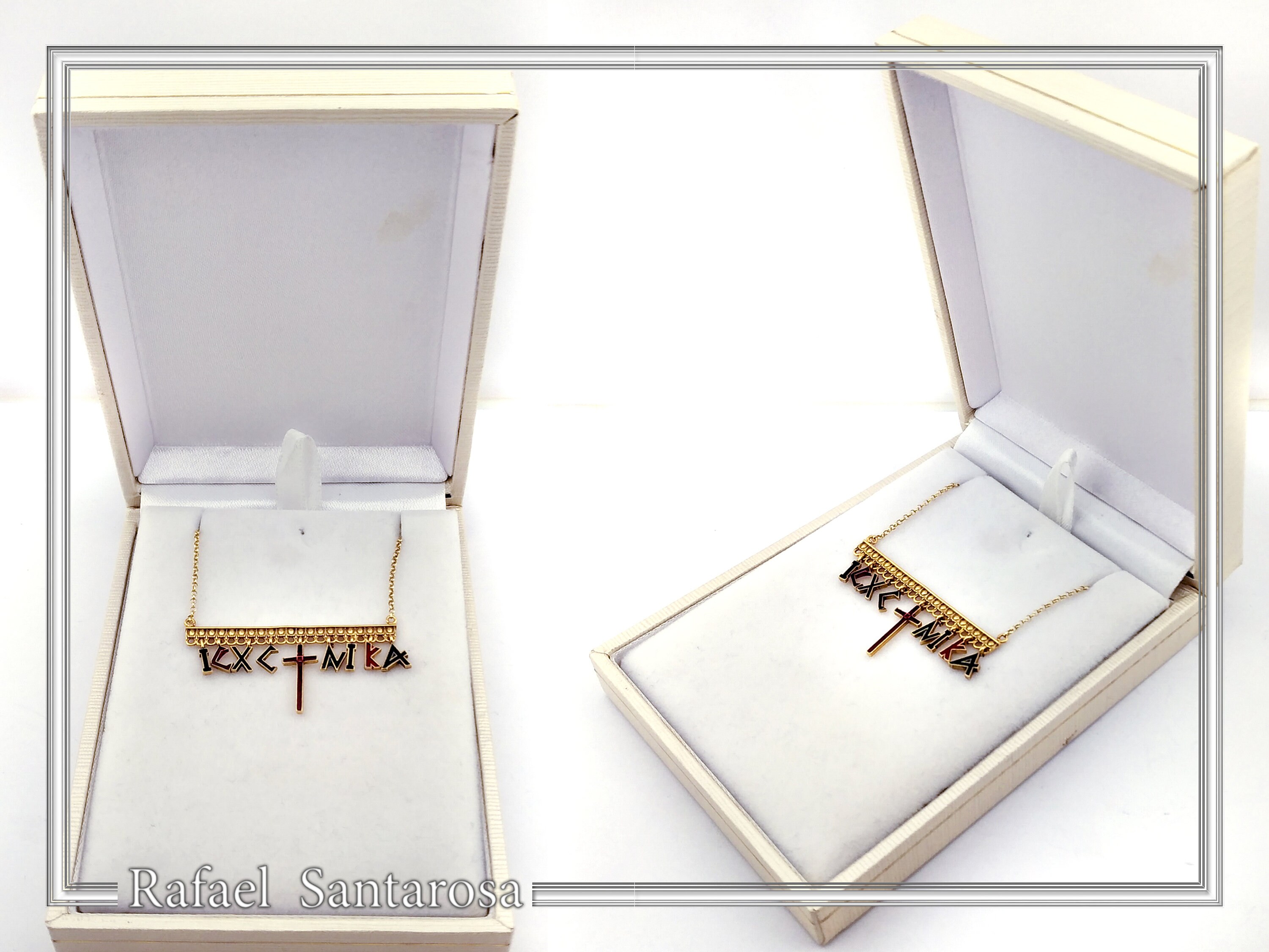 IC XC NIKA Dangle Necklace: Handmade Silver Gold Filled and enamel Christogram Talisman — additional product image 9 from Rafael Santarosa Fine Jewelry
