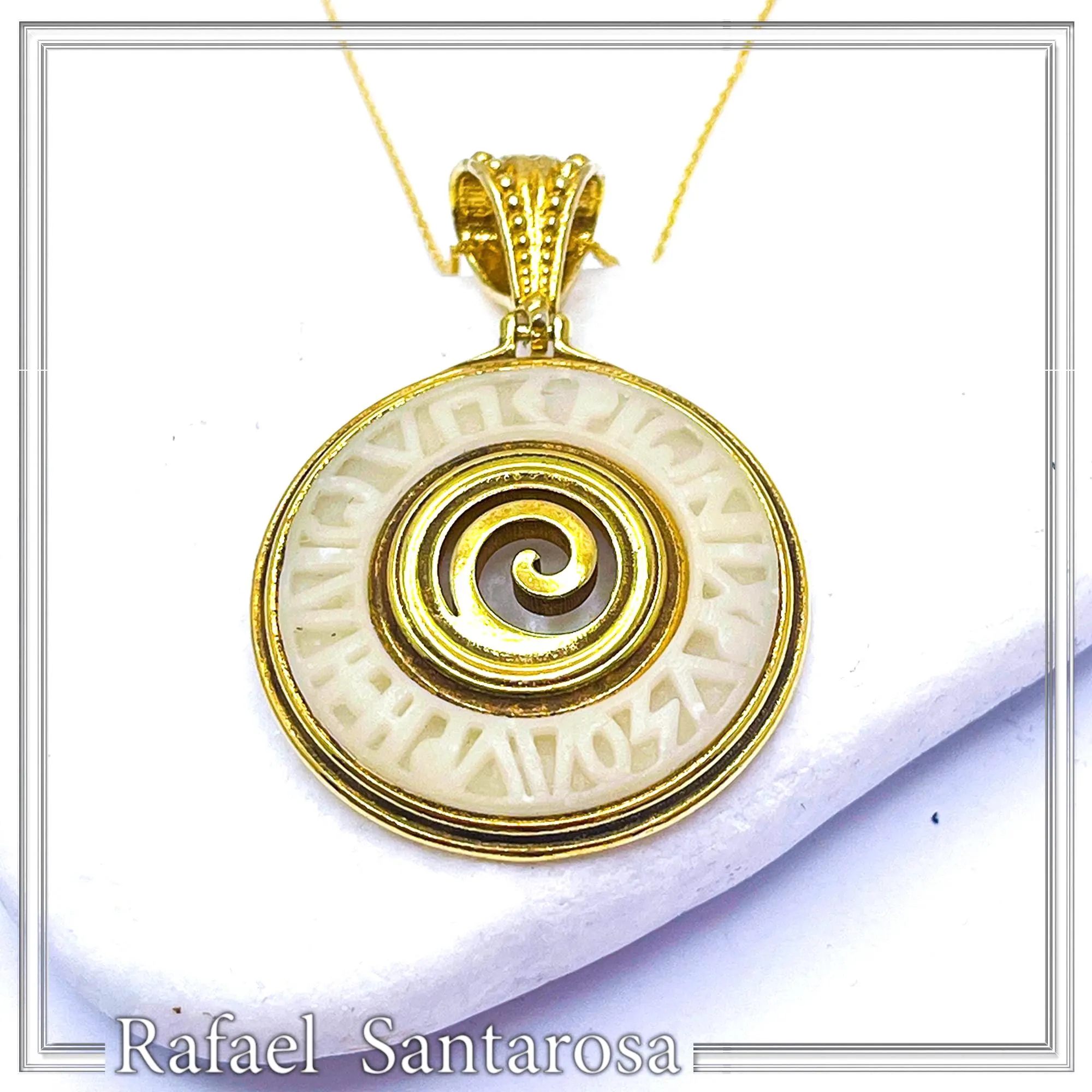 Ancient Greek Prayer Hymn to God Sun Pendant: 18k Gold Filled Silver, Sculptured Marble — additional product image 7 from Rafael Santarosa Fine Jewelry