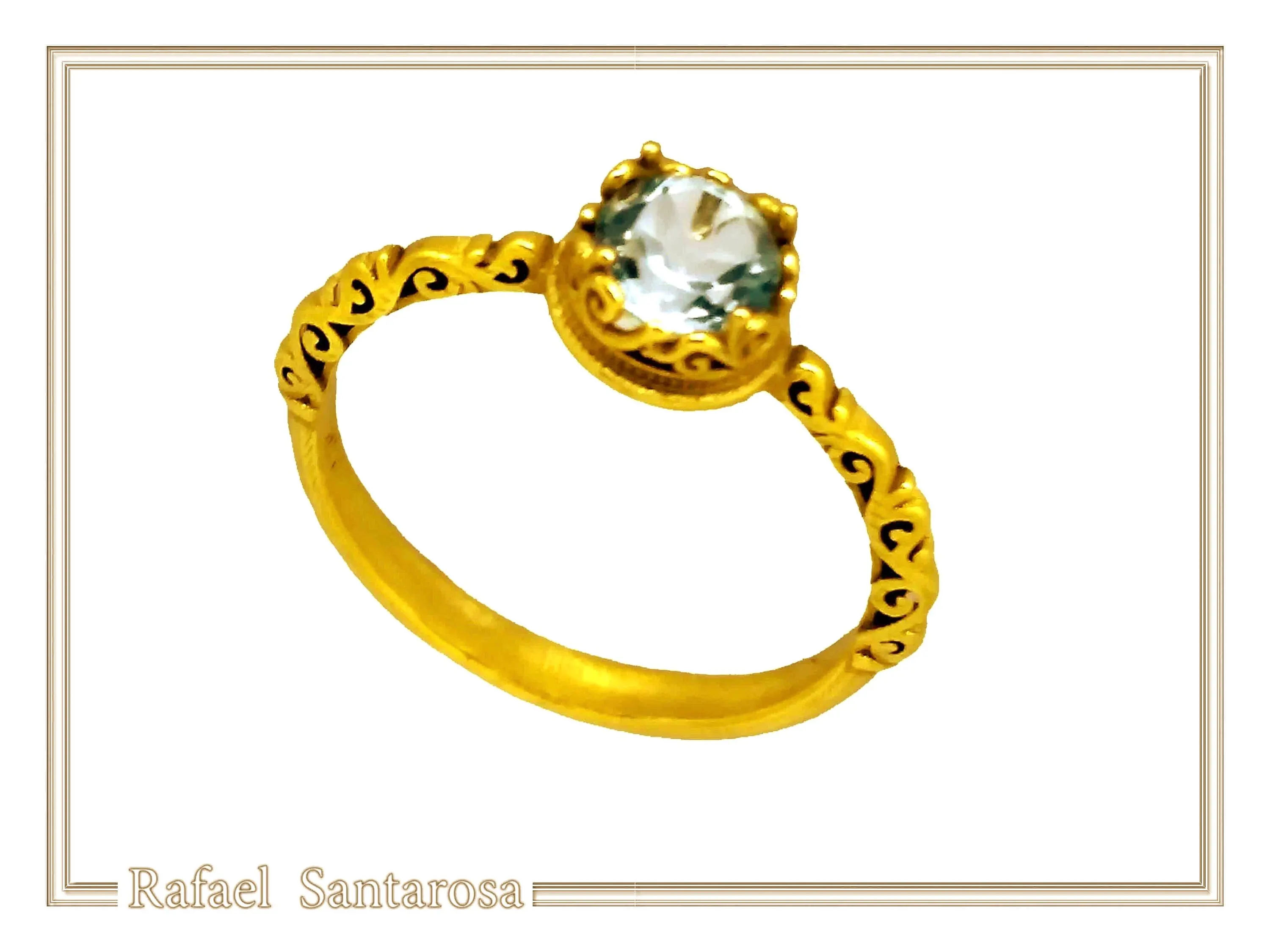 Byzantine Sky-Blue Brilliant Cut Topaz Filigree Statement Ring: 18k Solid Gold Ring for Her — additional product image 5 from Rafael Santarosa Fine Jewelry