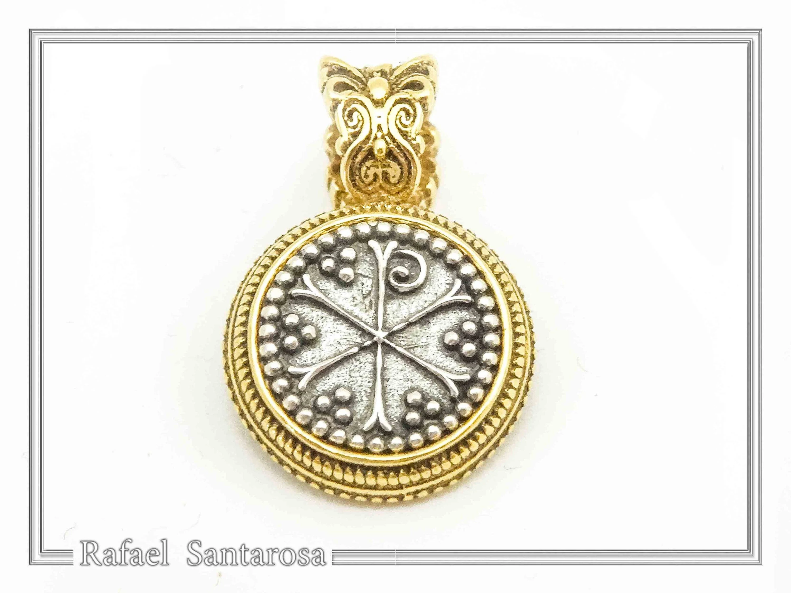 Chi Rho Christogram Jesus Symbol Necklace: Oxidized & Gold Filled Filigree Sterling Silver — additional product image 10 from Rafael Santarosa Fine Jewelry