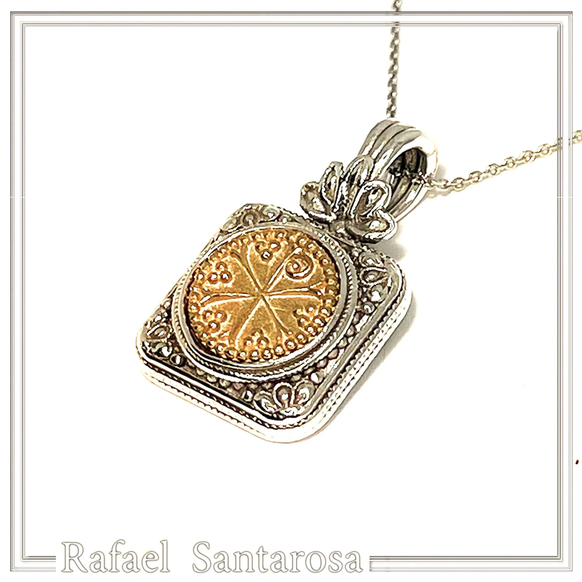 Chi Ro Christogram 18k sold Gold on Oxidized Sterling Silver filigree Pendant: Byzantine Talisman — additional product image 3 from Rafael Santarosa Fine Jewelry