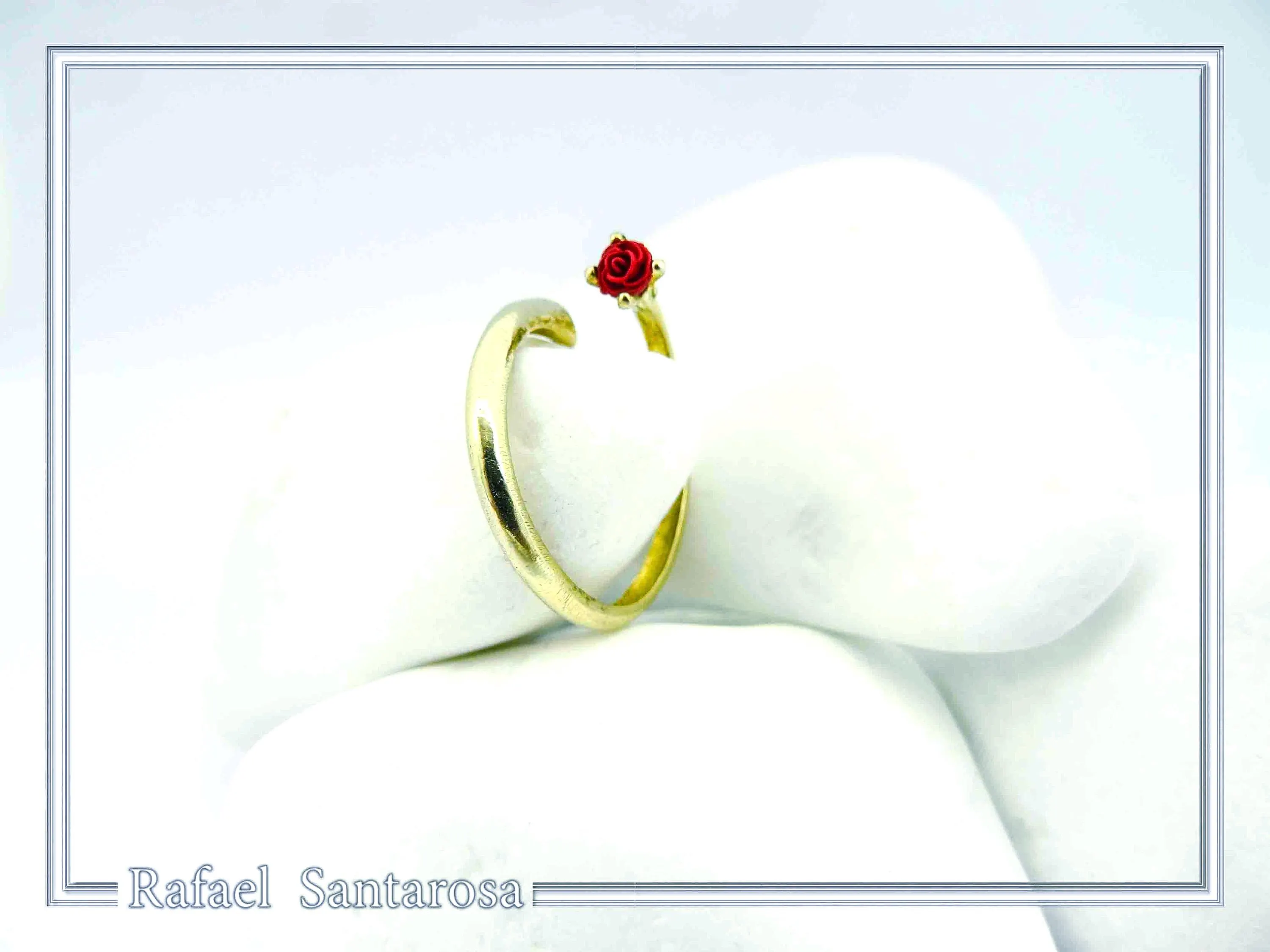 Adjustable Band with Alabaster Rose flower gem: Handmade Sterling Silver 18K Gold-Filled Ring — additional product image 3 from Rafael Santarosa Fine Jewelry