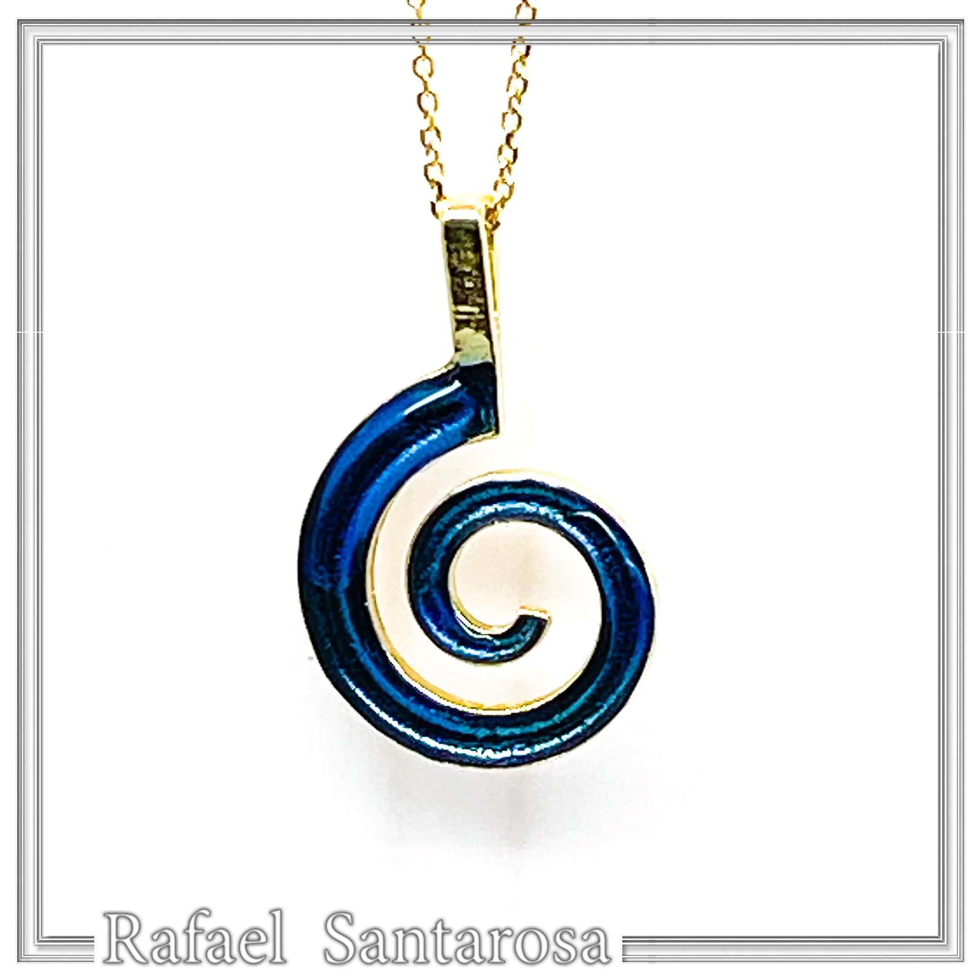 Eternity Symbol Spiral Necklace: Night Blue Transparent Enamel 18K Gold-Filled Sterling Silver Pendant — additional product image 3 from Rafael Santarosa Fine Jewelry