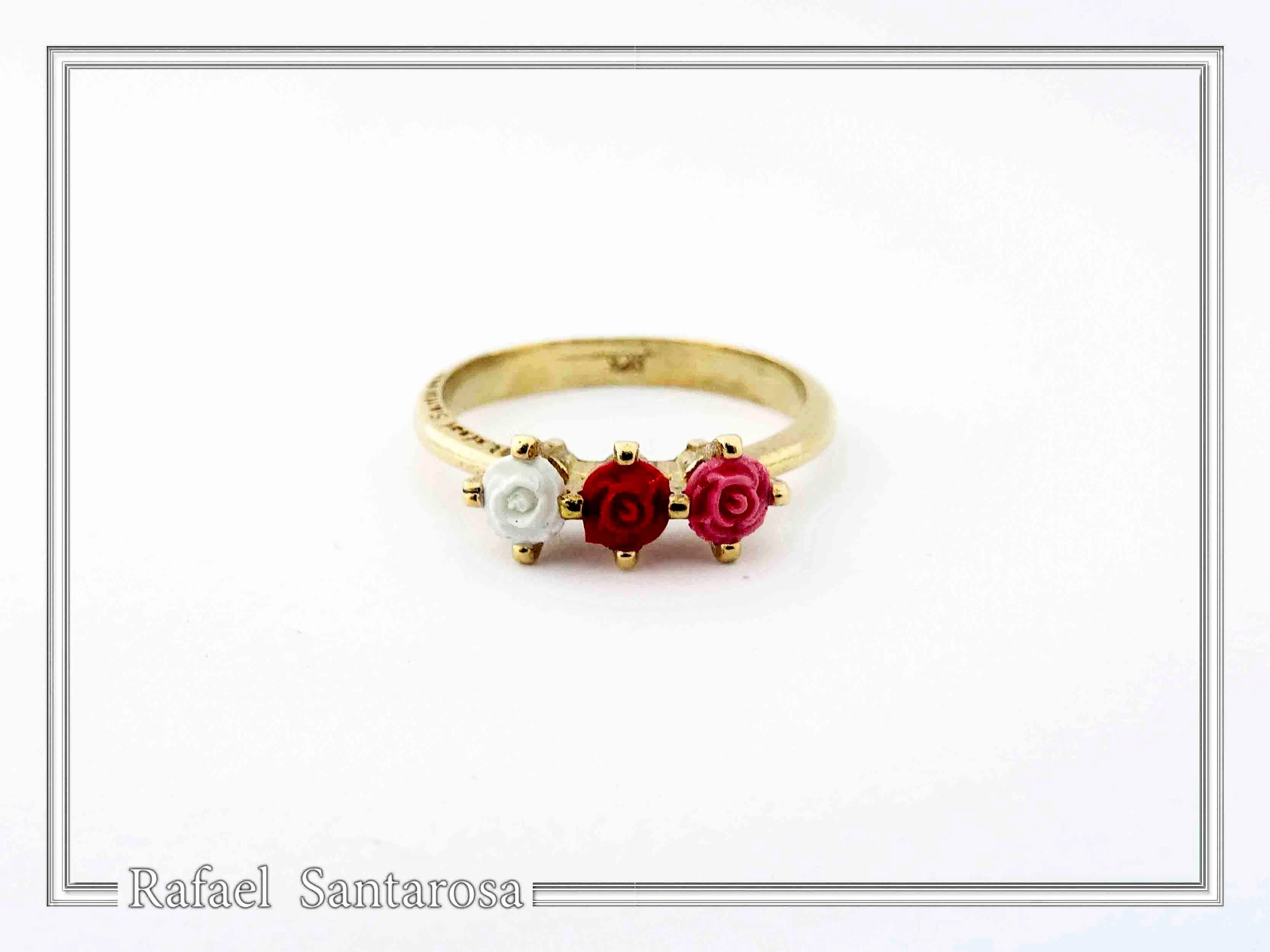 Sculptured Alabaster Rose Flowers Floral Statement Ring: 18K Gold-Filled Sterling Silver — additional product image 2 from Rafael Santarosa Fine Jewelry