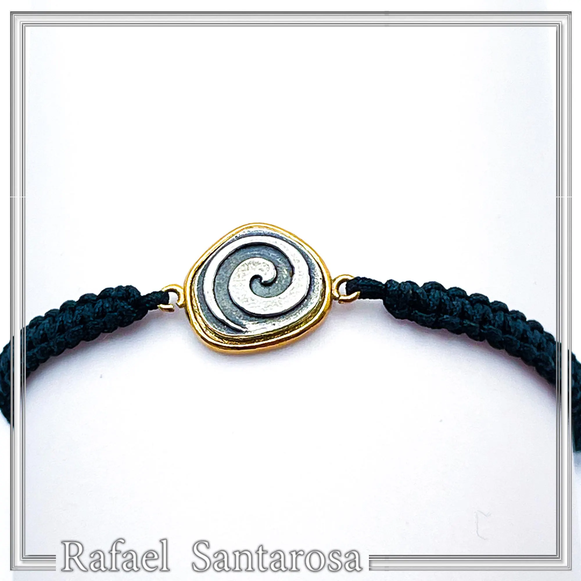 Spiral Macrame Bracelet Oxidized Sterling silver charm on 18K gold filled base. Museum replica — additional product image 2 from Rafael Santarosa Fine Jewelry