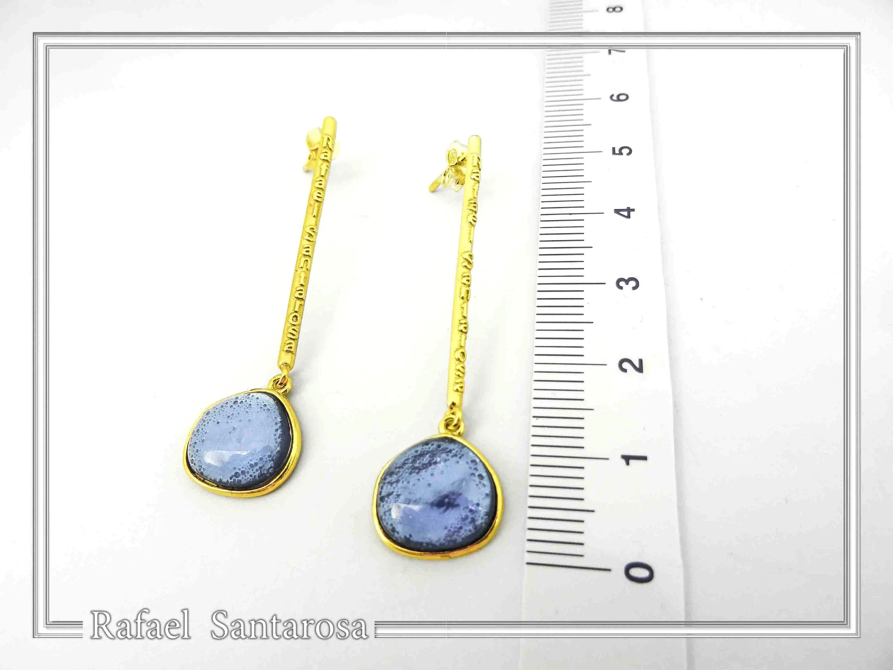 Sea Rock Drop Earrings: Sea Blue Enamel on Gold-Filled Sterling Silver — additional product image 7 from Rafael Santarosa Fine Jewelry