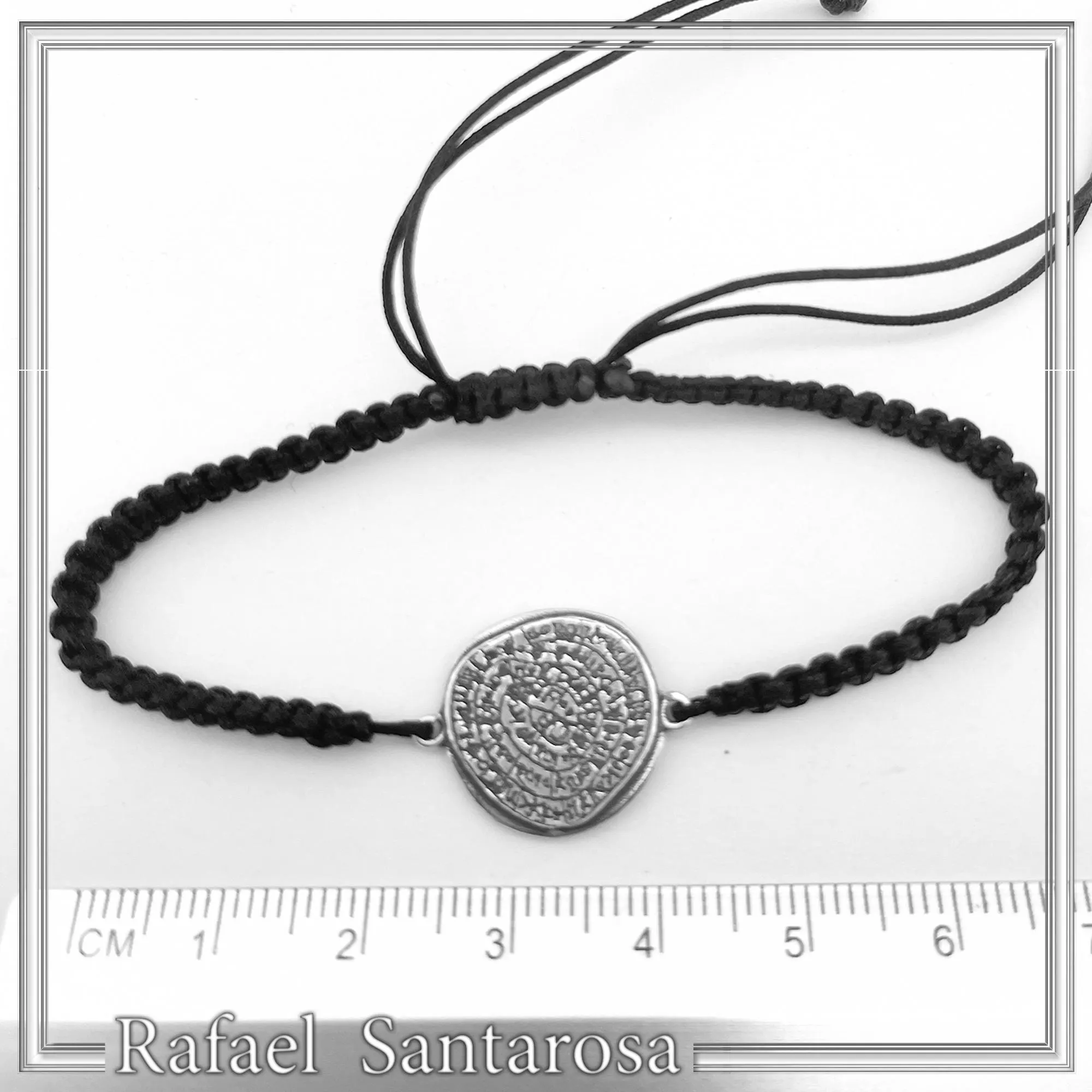 Oxidized Sterling Silver Phaistos Disc Charm Bracelet: Ancient Greek Calendar Museum Replica Macrame Bracelet — additional product image 8 from Rafael Santarosa Fine Jewelry