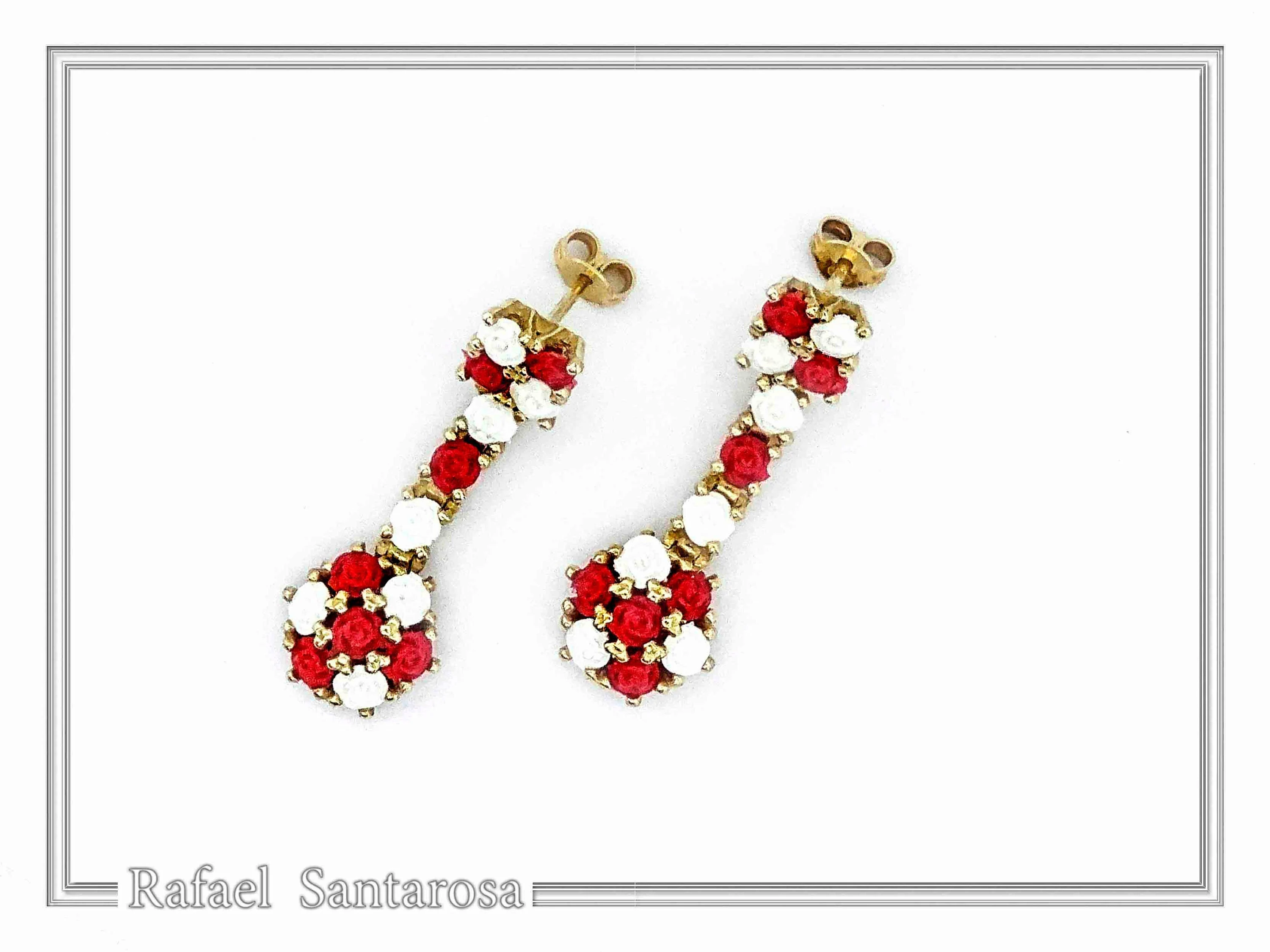 Red & White Alabaster Rose Flowers Shaped Gems Drop Earrings: Gold-Filled Sterling Silver — additional product image 2 from Rafael Santarosa Fine Jewelry