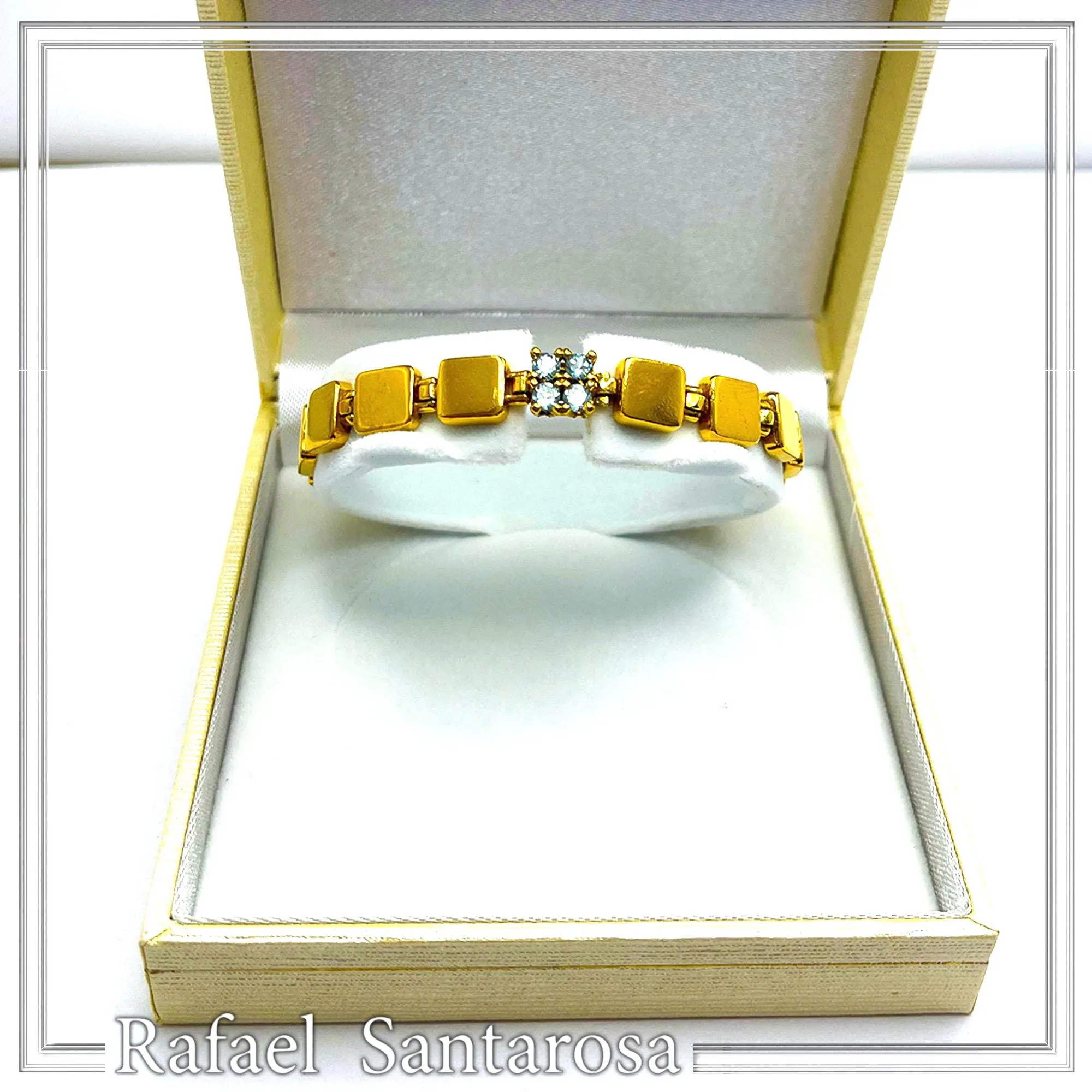 18K Gold Filled Sterling Silver Beaded Bracelet: Natural Sky-Blue Topaz Pave Geometric Link — additional product image 6 from Rafael Santarosa Fine Jewelry